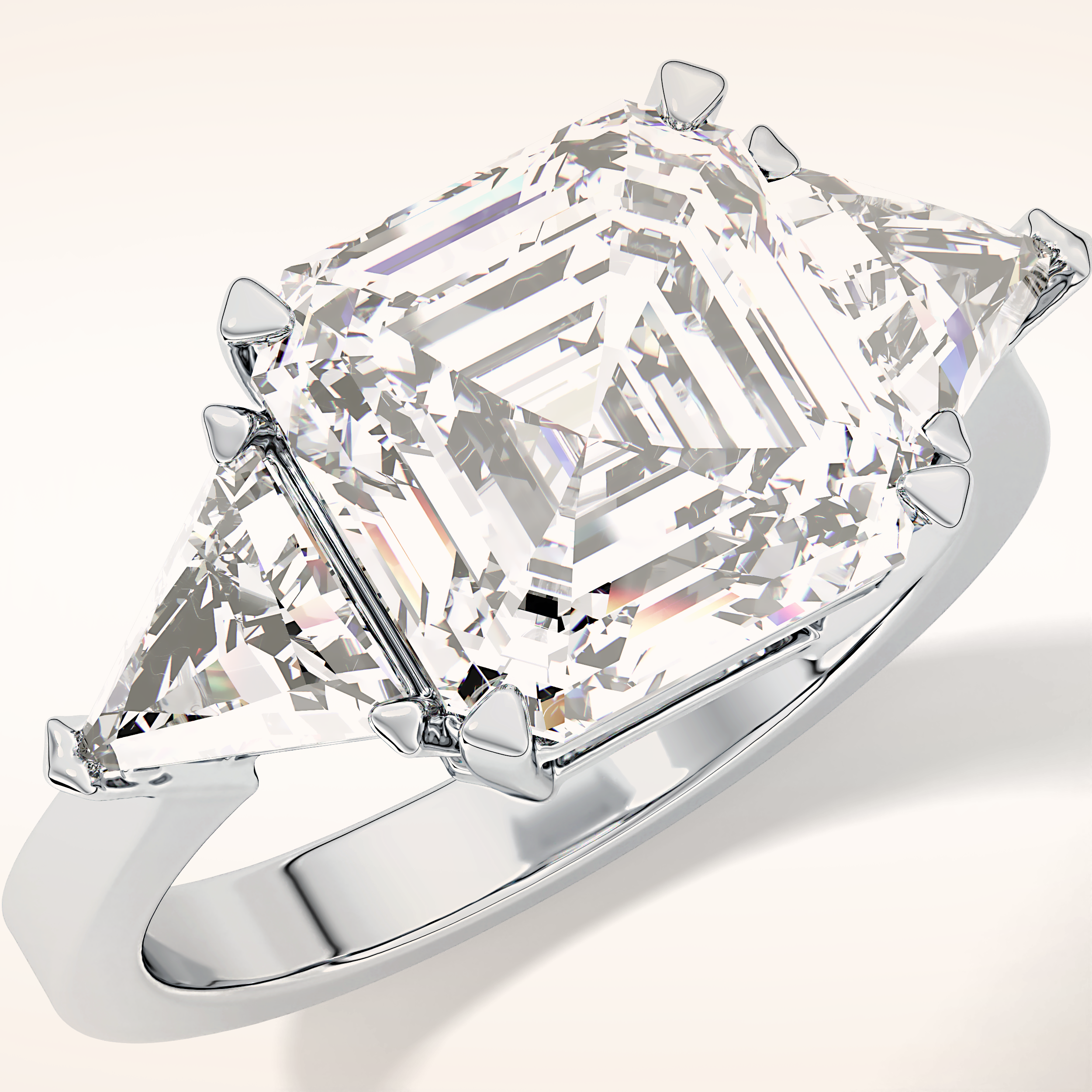 3.78 CT Asscher Shaped Three Stone Moissanite Engagement Ring