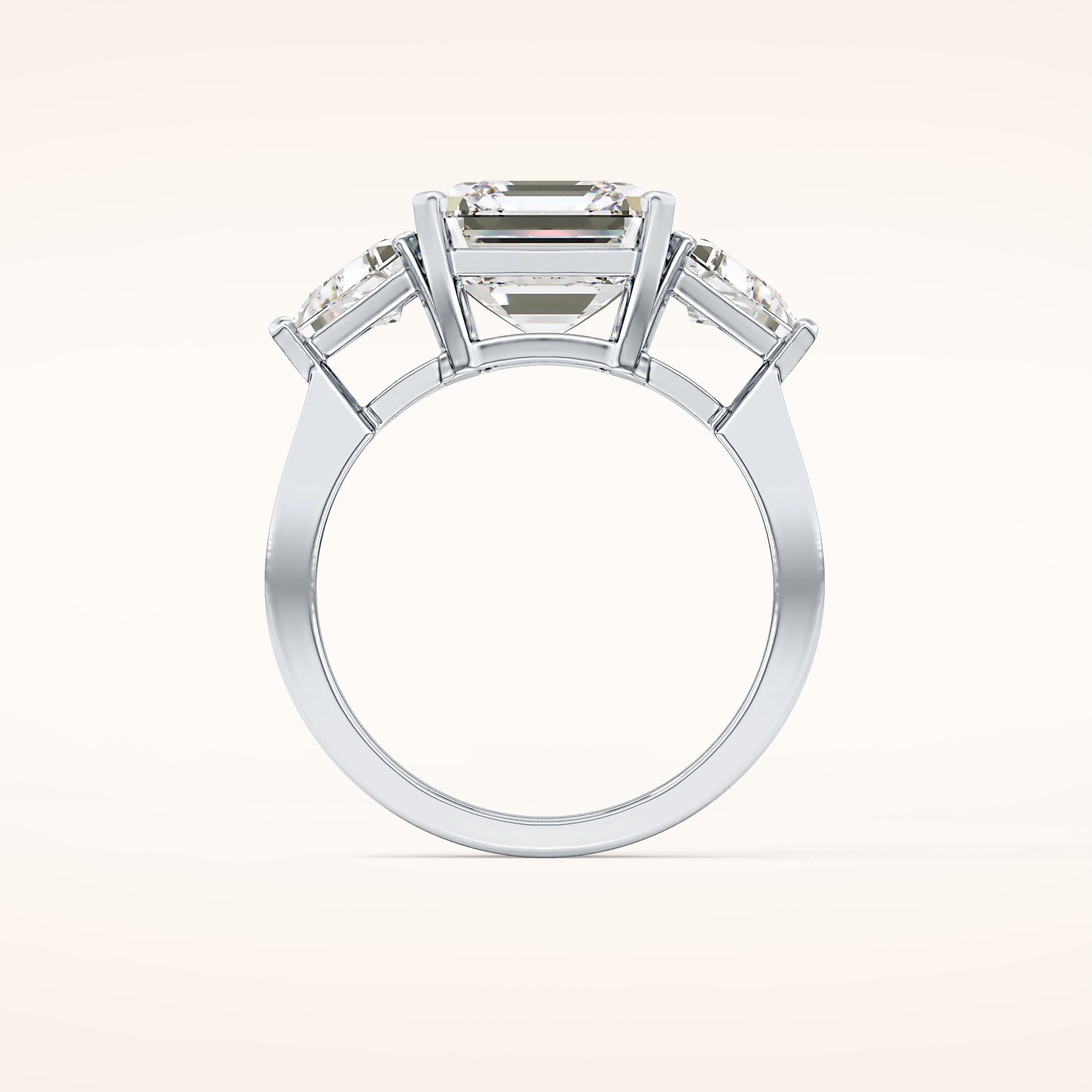 3.78 CT Asscher Shaped Three Stone Moissanite Engagement Ring