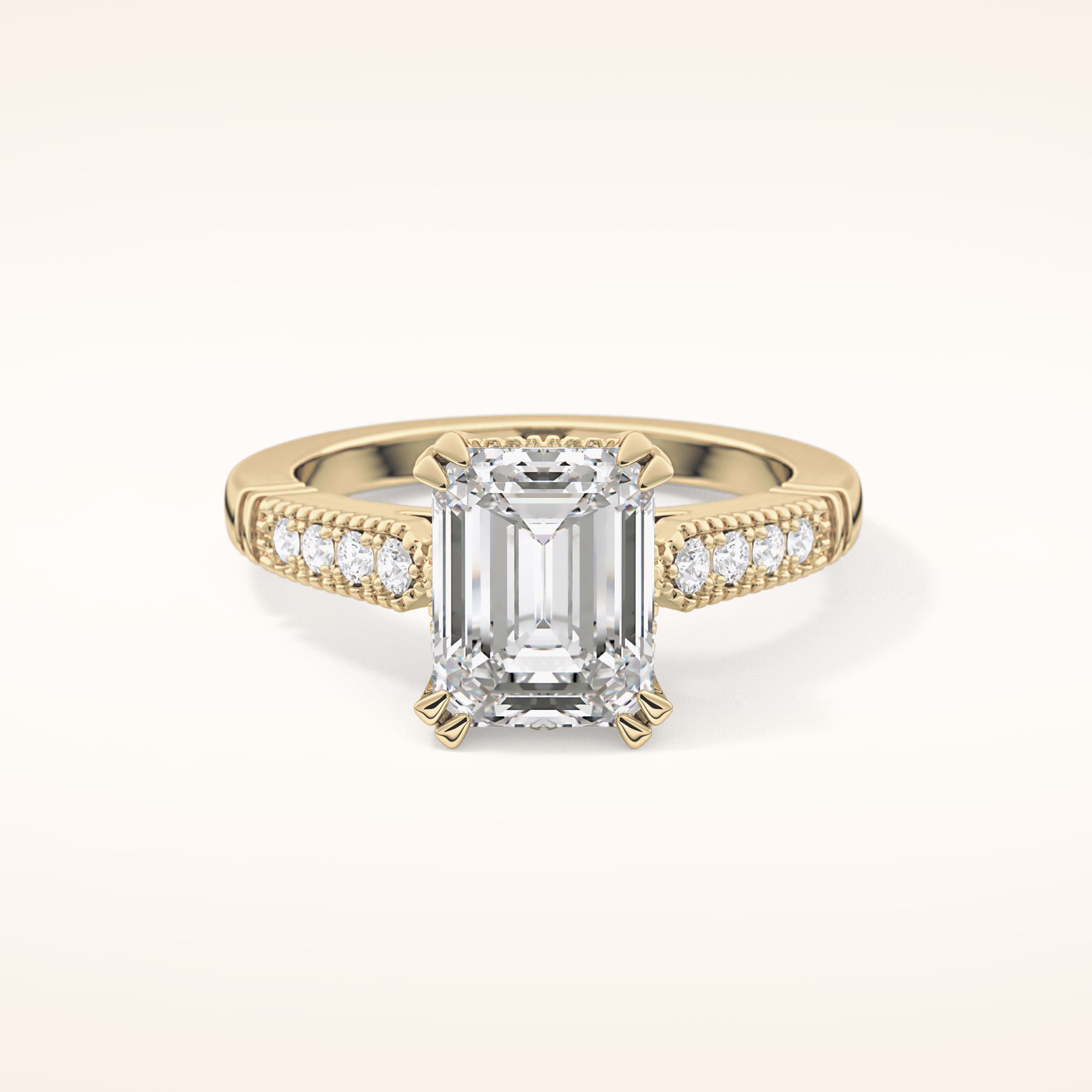 2.56 CT Emerald Shaped Pave Moissanite Engagement Ring
