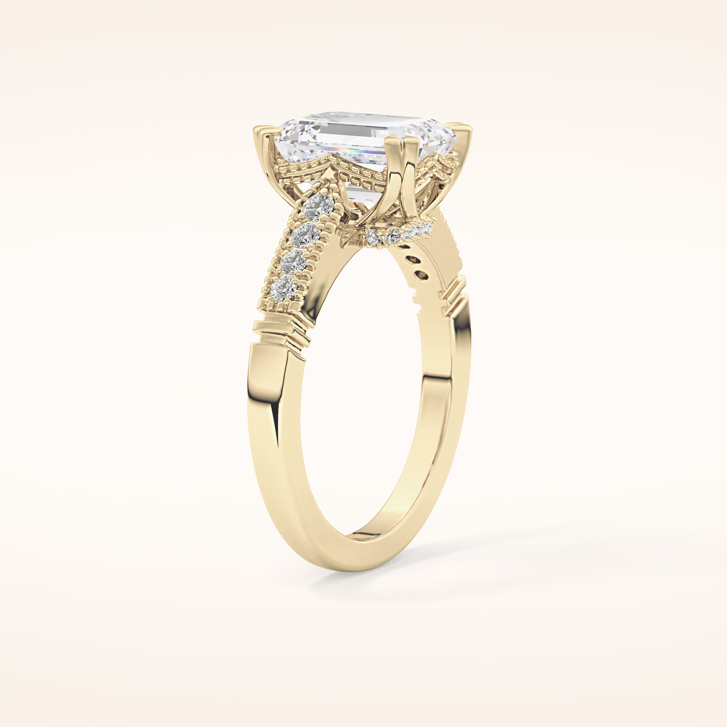 2.56 CT Emerald Shaped Pave Moissanite Engagement Ring
