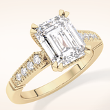 2.56 CT Emerald Shaped Pave Moissanite Engagement Ring