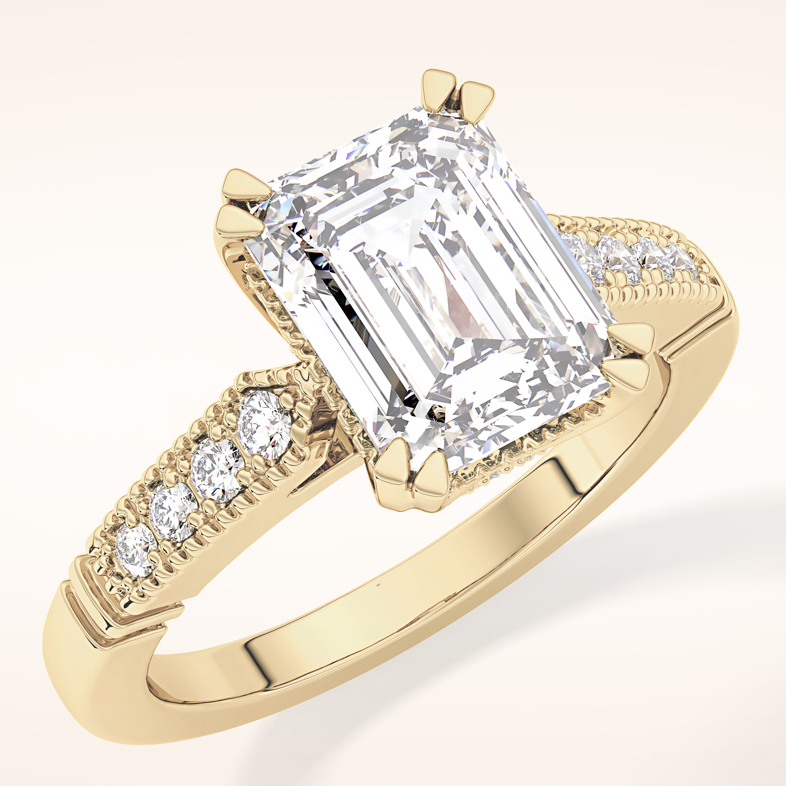 2.56 CT Emerald Shaped Pave Moissanite Engagement Ring