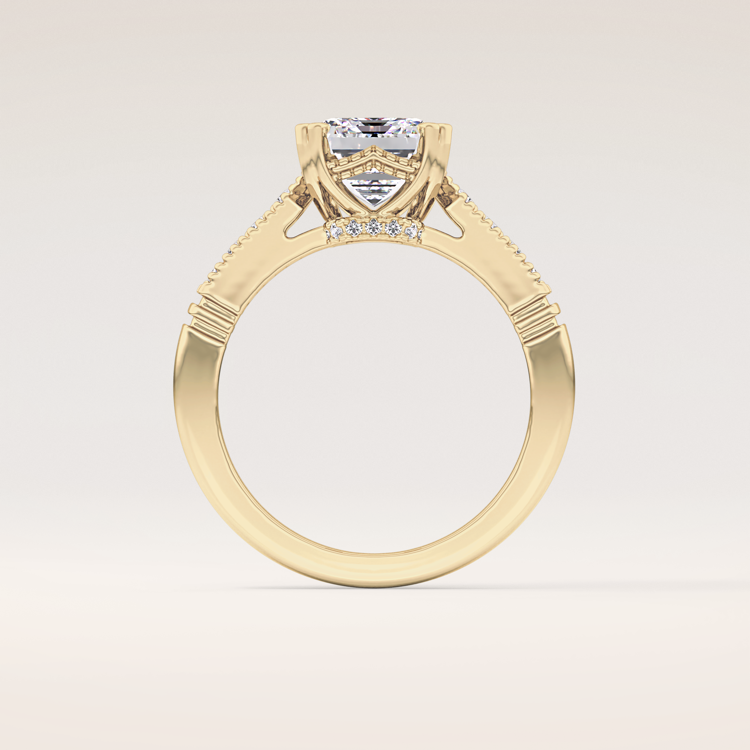2.56 CT Emerald Shaped Pave Moissanite Engagement Ring