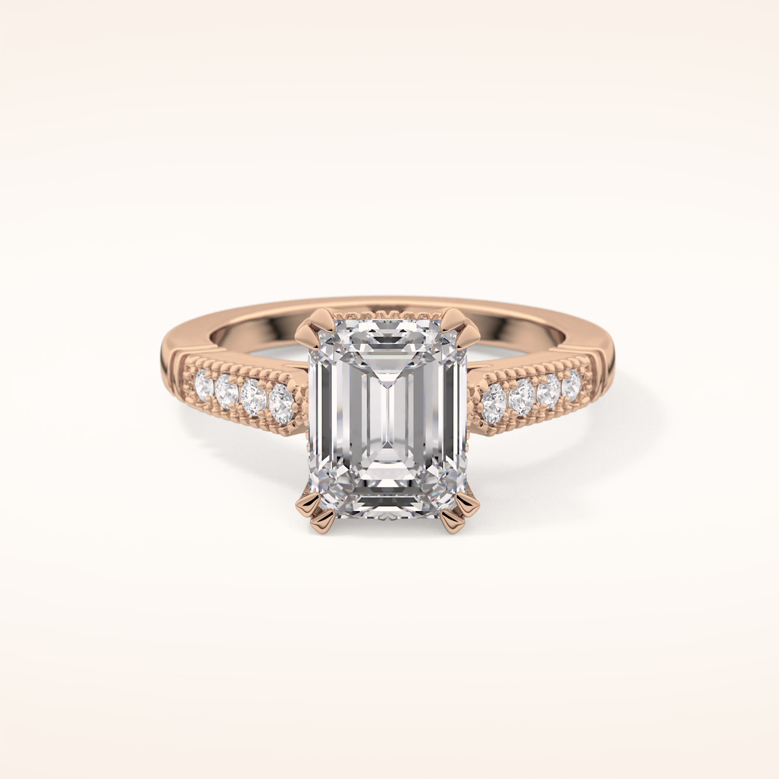 2.56 CT Emerald Shaped Pave Moissanite Engagement Ring