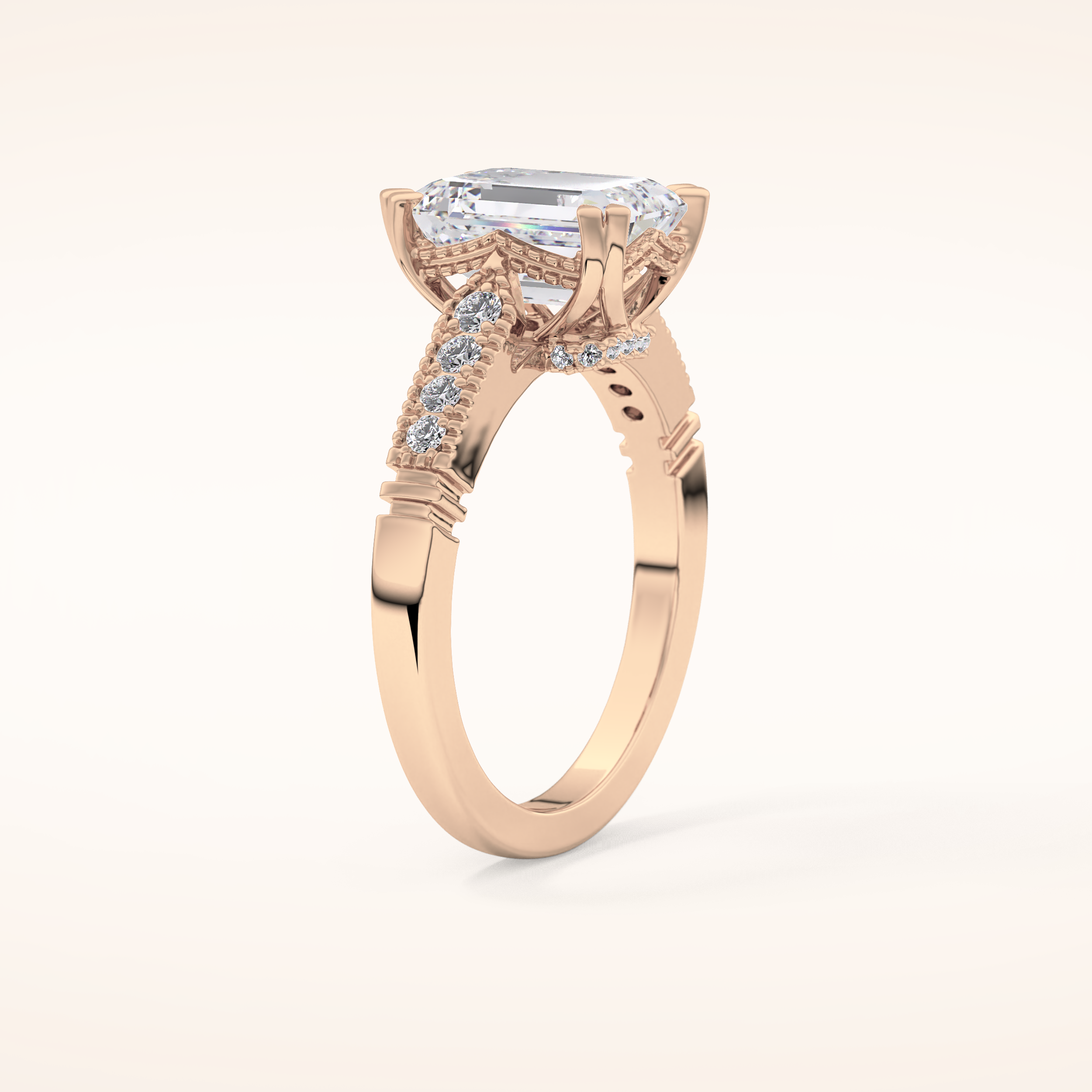 2.56 CT Emerald Shaped Pave Moissanite Engagement Ring