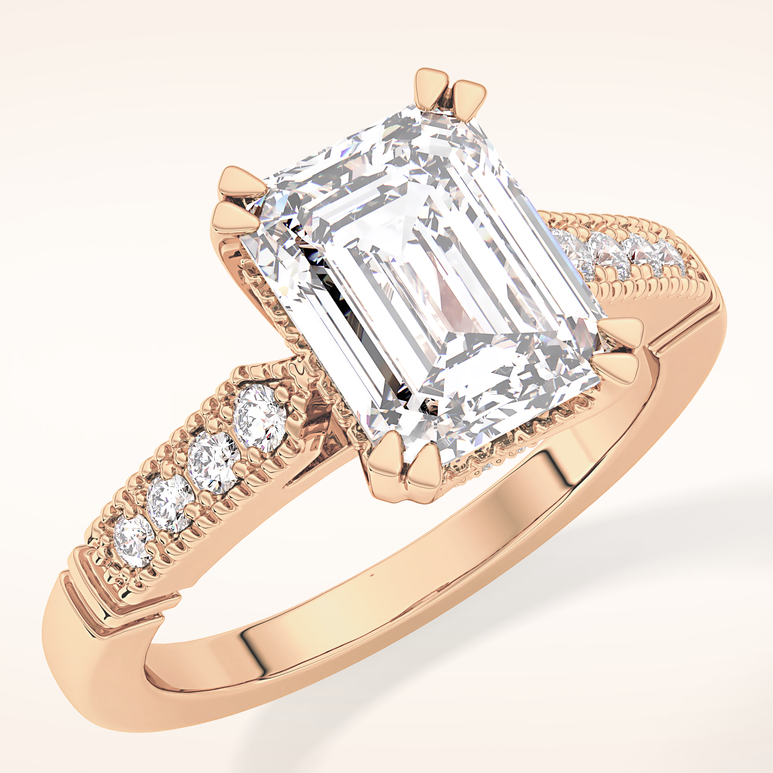 2.56 CT Emerald Shaped Pave Moissanite Engagement Ring