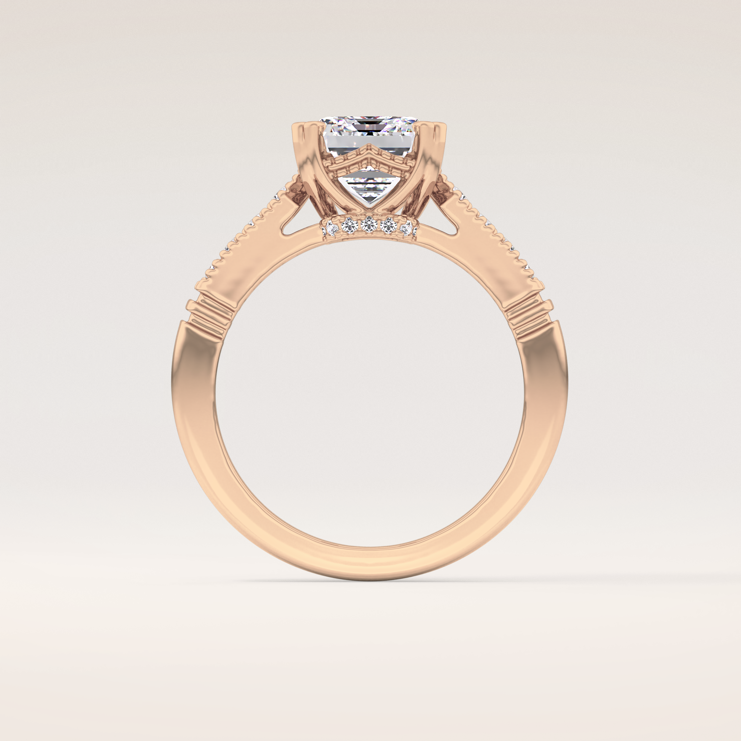 2.56 CT Emerald Shaped Pave Moissanite Engagement Ring