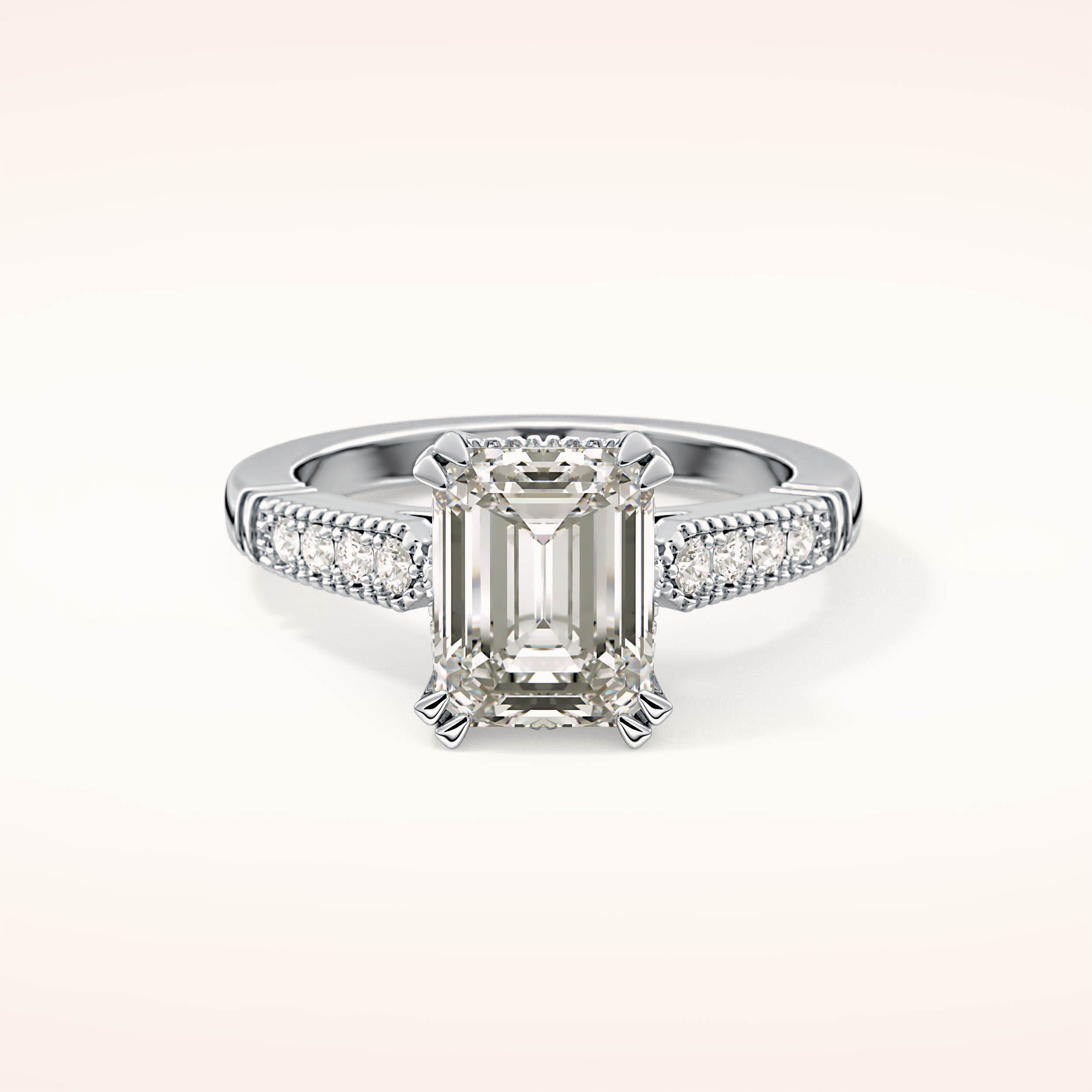 2.56 CT Emerald Shaped Pave Moissanite Engagement Ring