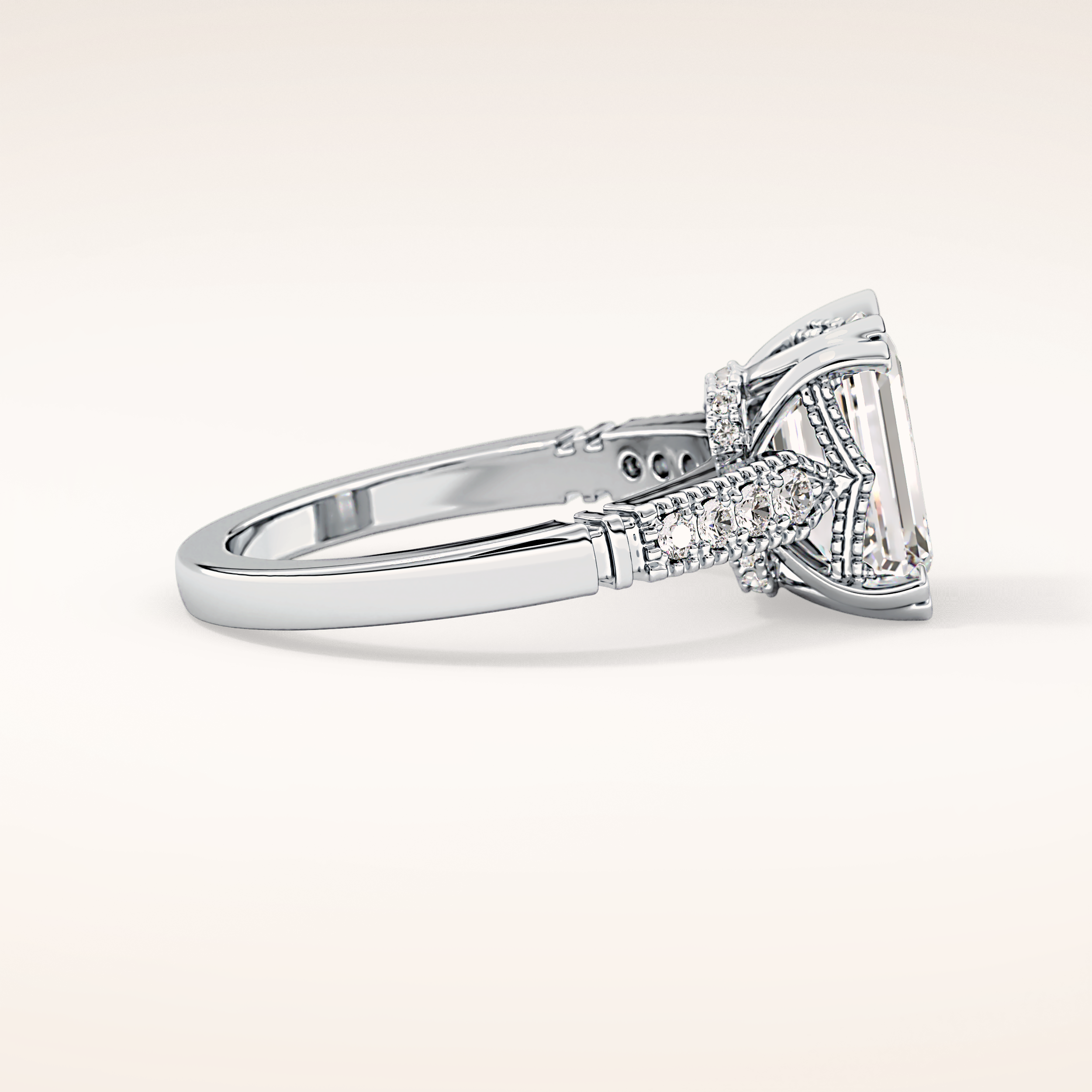 2.56 CT Emerald Shaped Pave Moissanite Engagement Ring