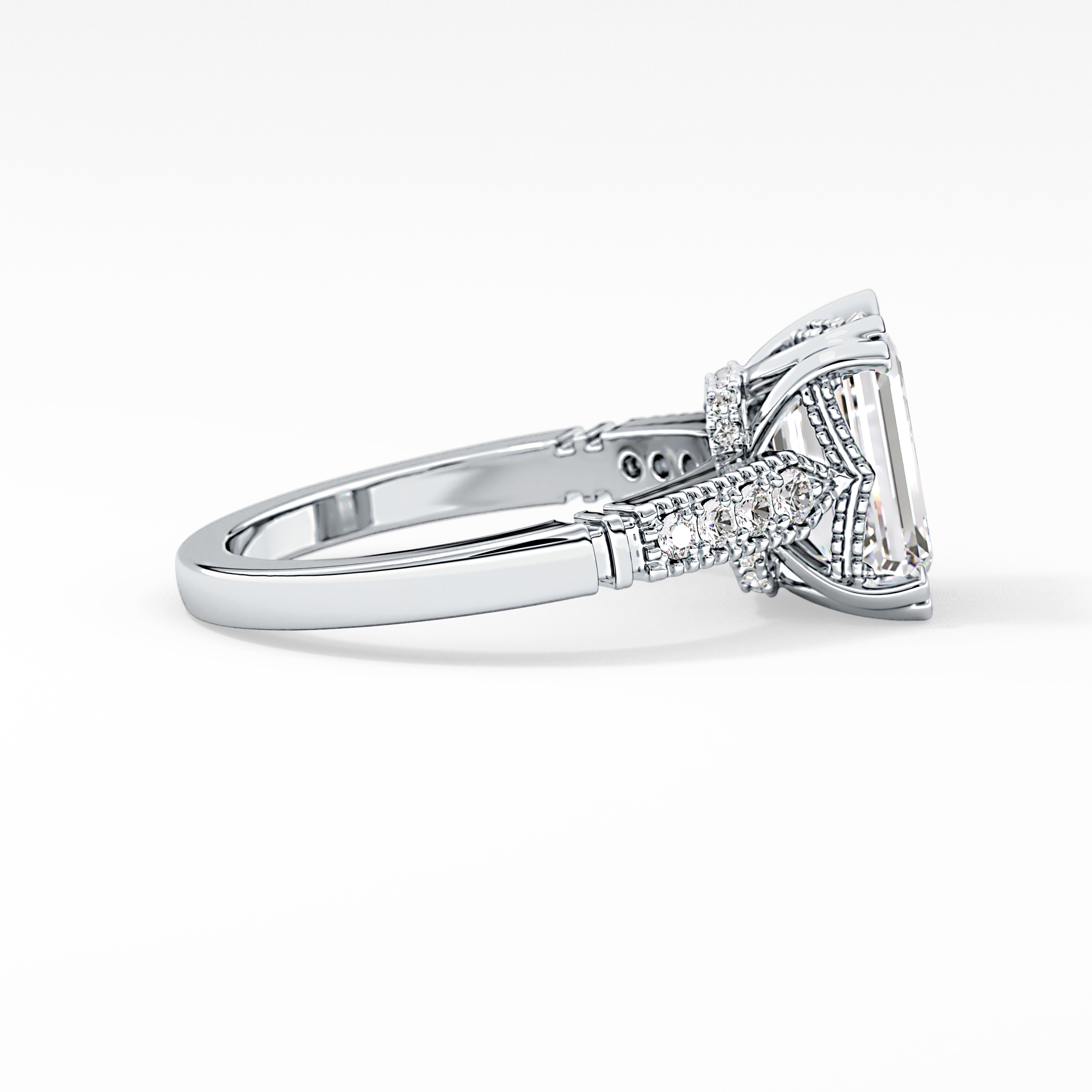 Emerald Pave Lab Grown Diamond Engagement Ring