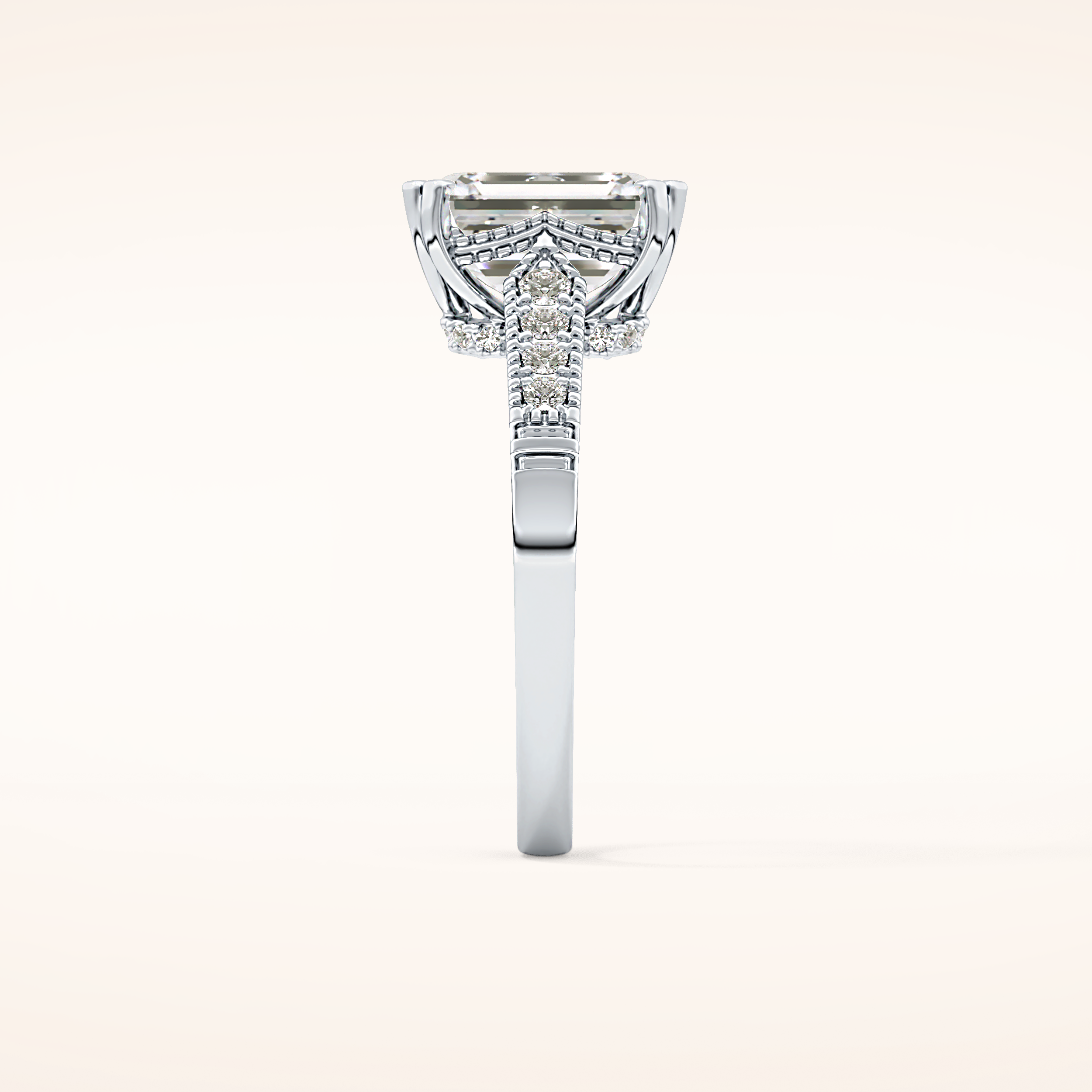 2.56 CT Emerald Shaped Pave Moissanite Engagement Ring