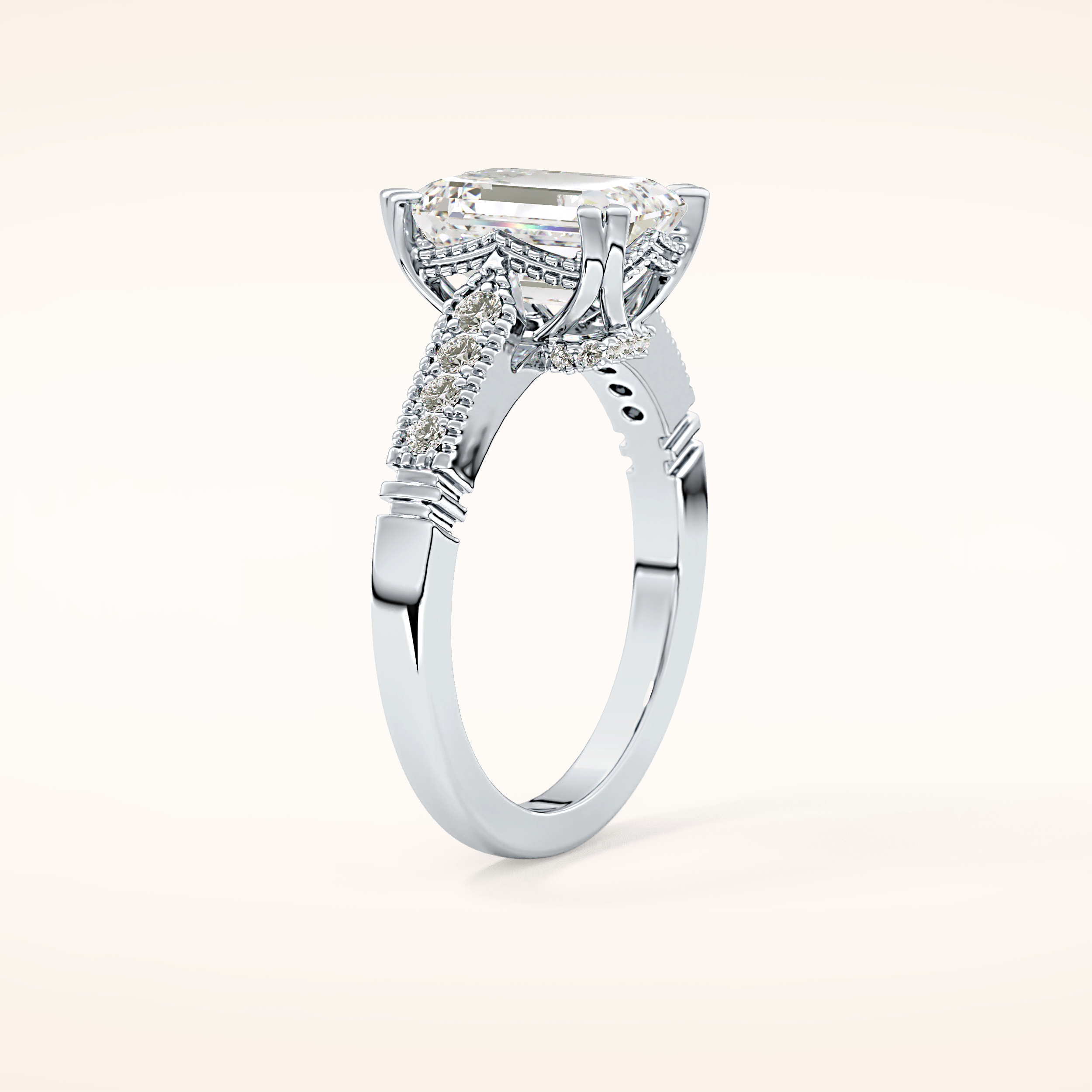2.56 CT Emerald Shaped Pave Moissanite Engagement Ring