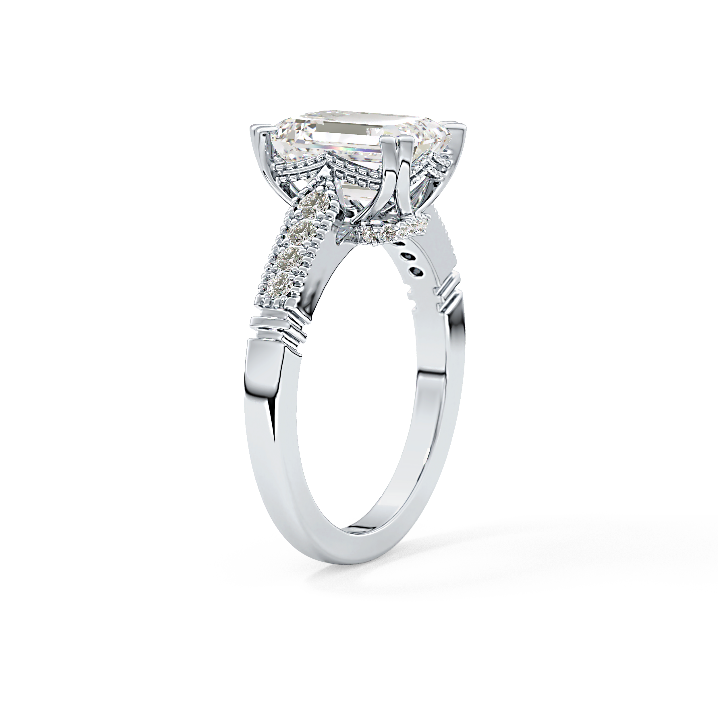 Emerald Pave Lab Grown Diamond Engagement Ring