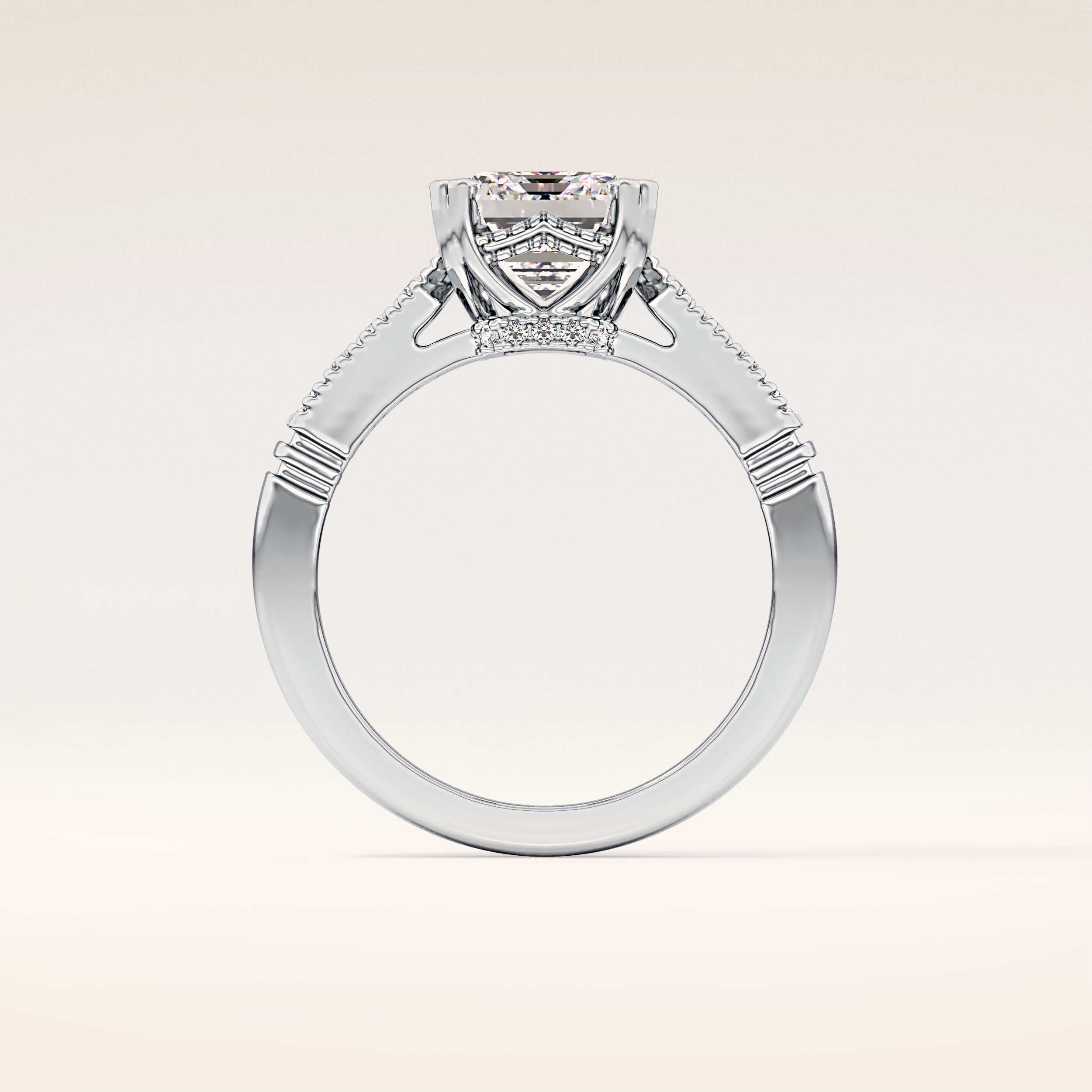 2.56 CT Emerald Shaped Pave Moissanite Engagement Ring