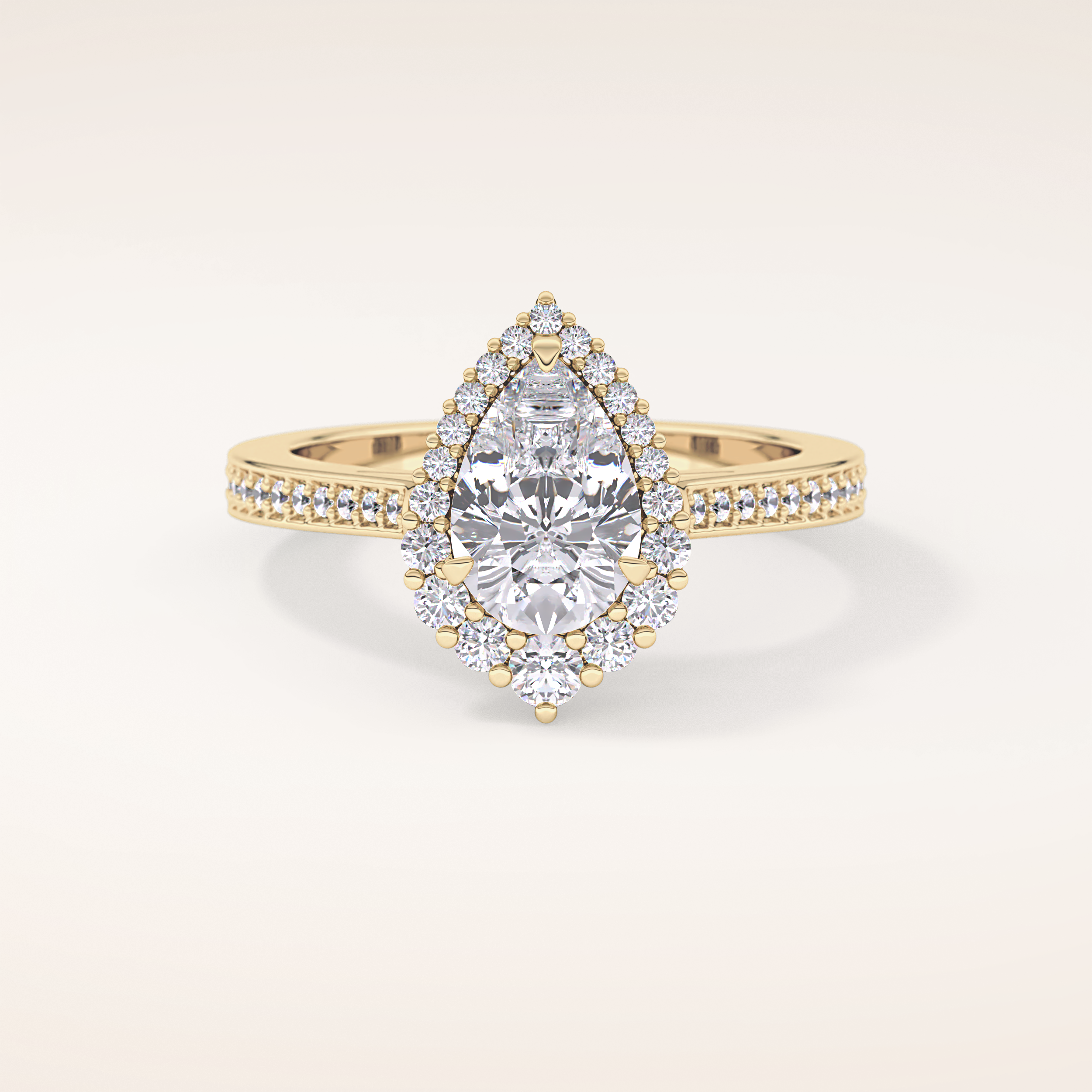 1.2 CT Pear Shaped Halo & Pave Moissanite Engagement Ring