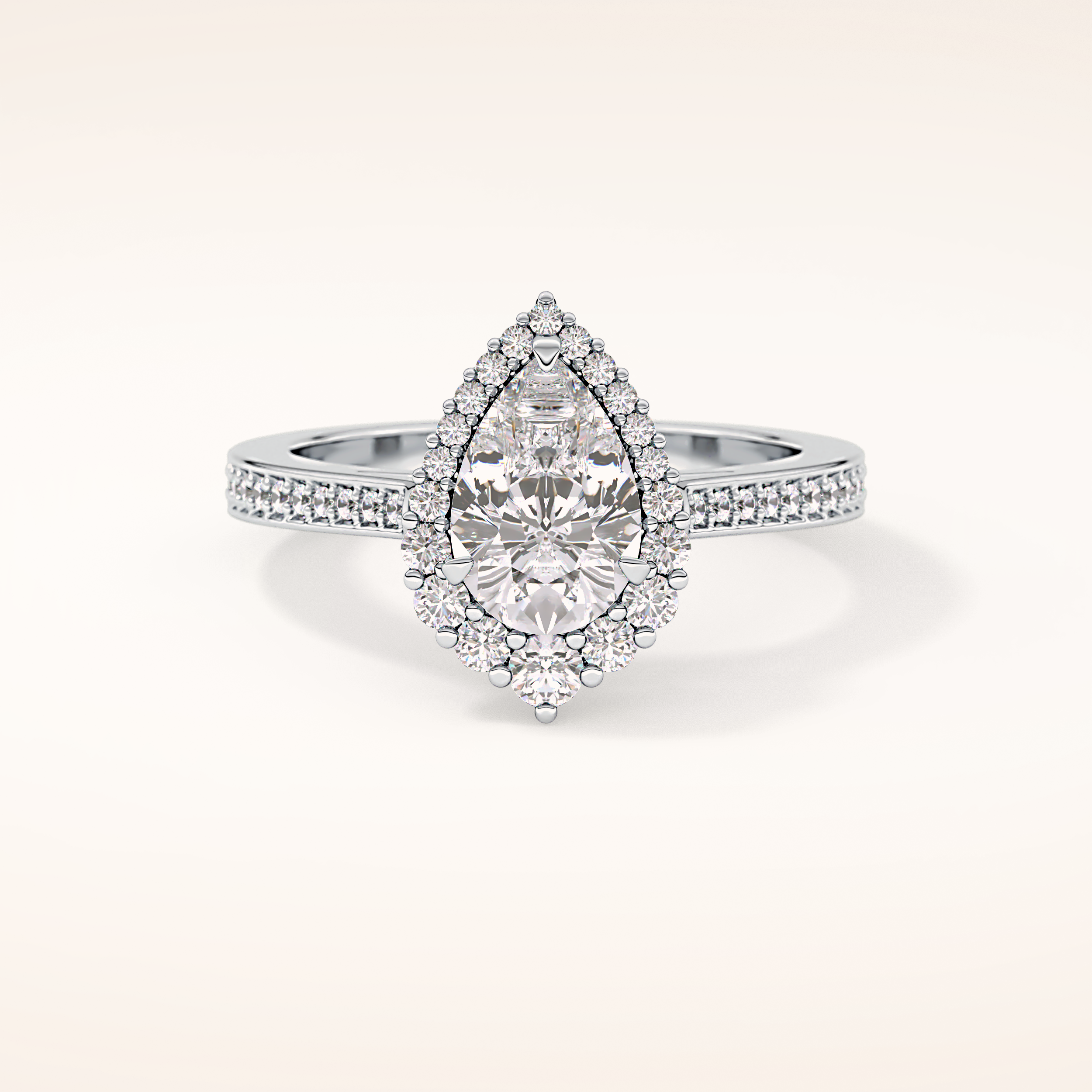1.2 CT Pear Shaped Halo & Pave Moissanite Engagement Ring