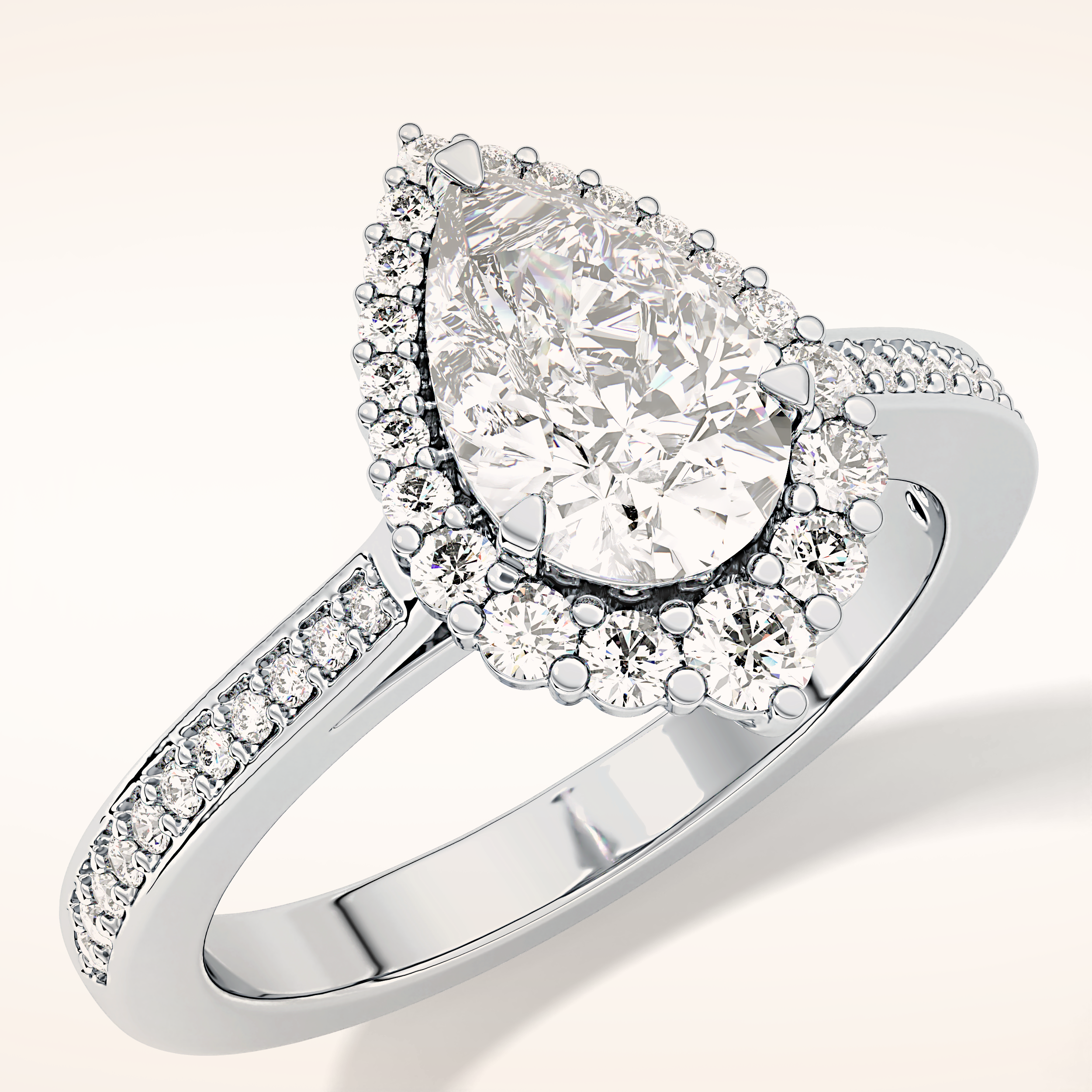 1.2 CT Pear Shaped Halo & Pave Moissanite Engagement Ring