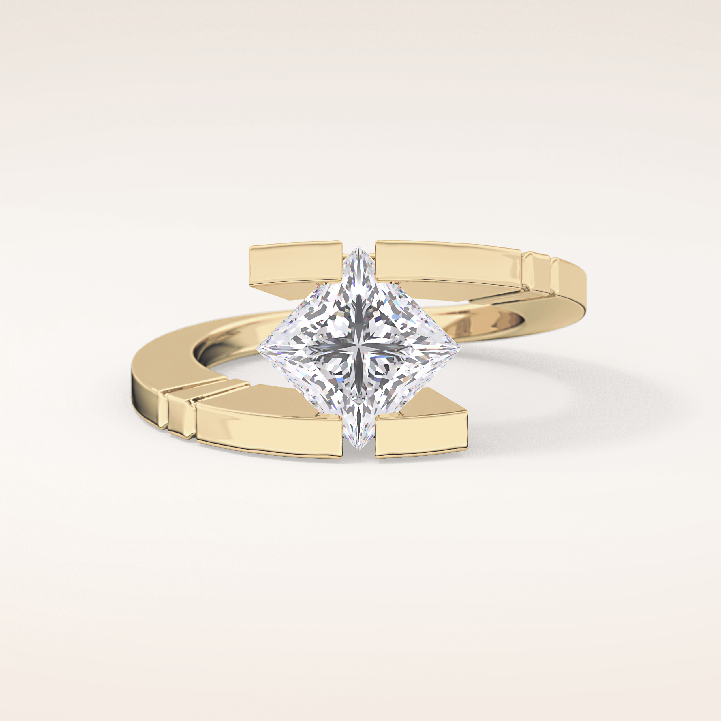 2.07 CT Princess Shaped Swirl Solitaire Moissanite Engagement Ring