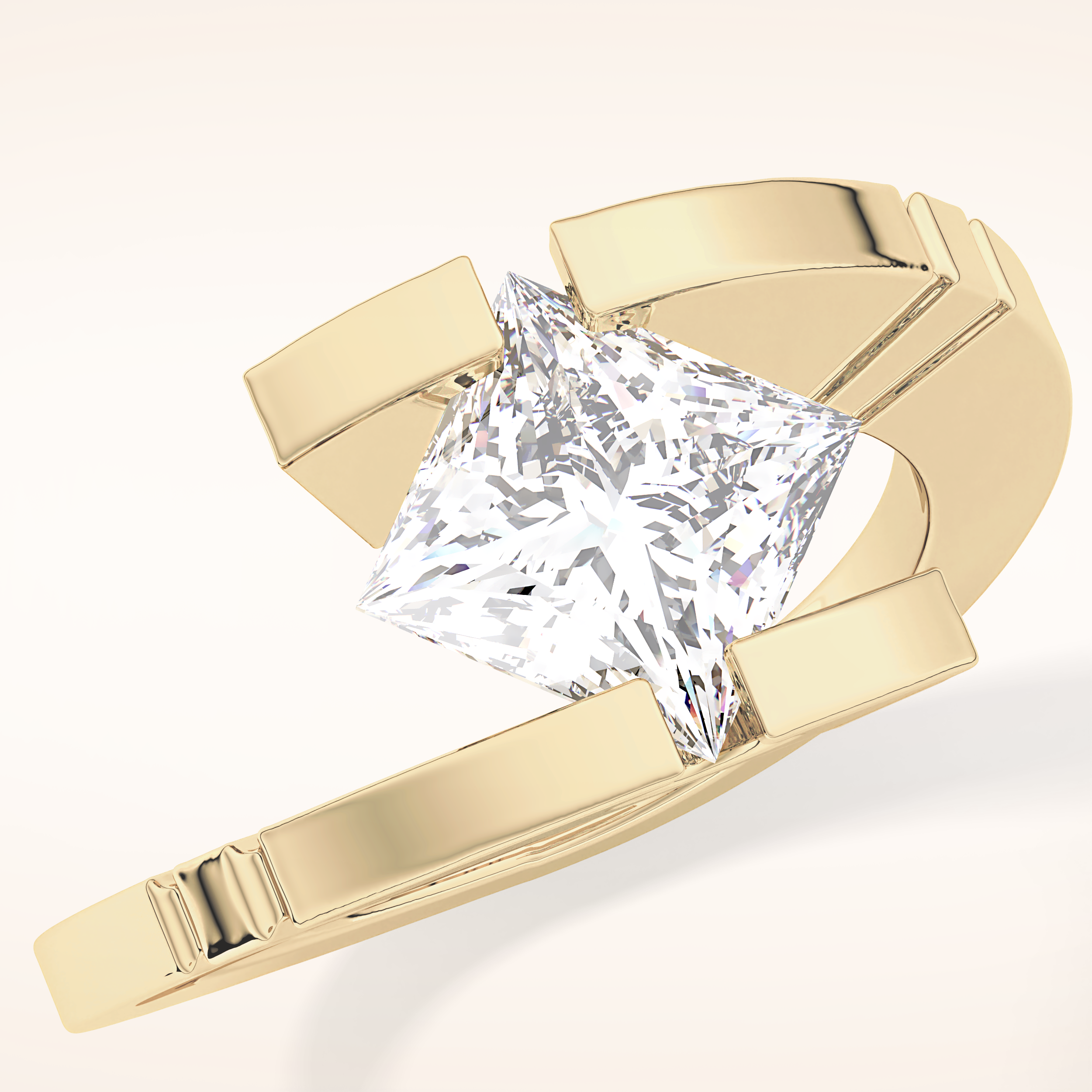 2.07 CT Princess Shaped Swirl Solitaire Moissanite Engagement Ring