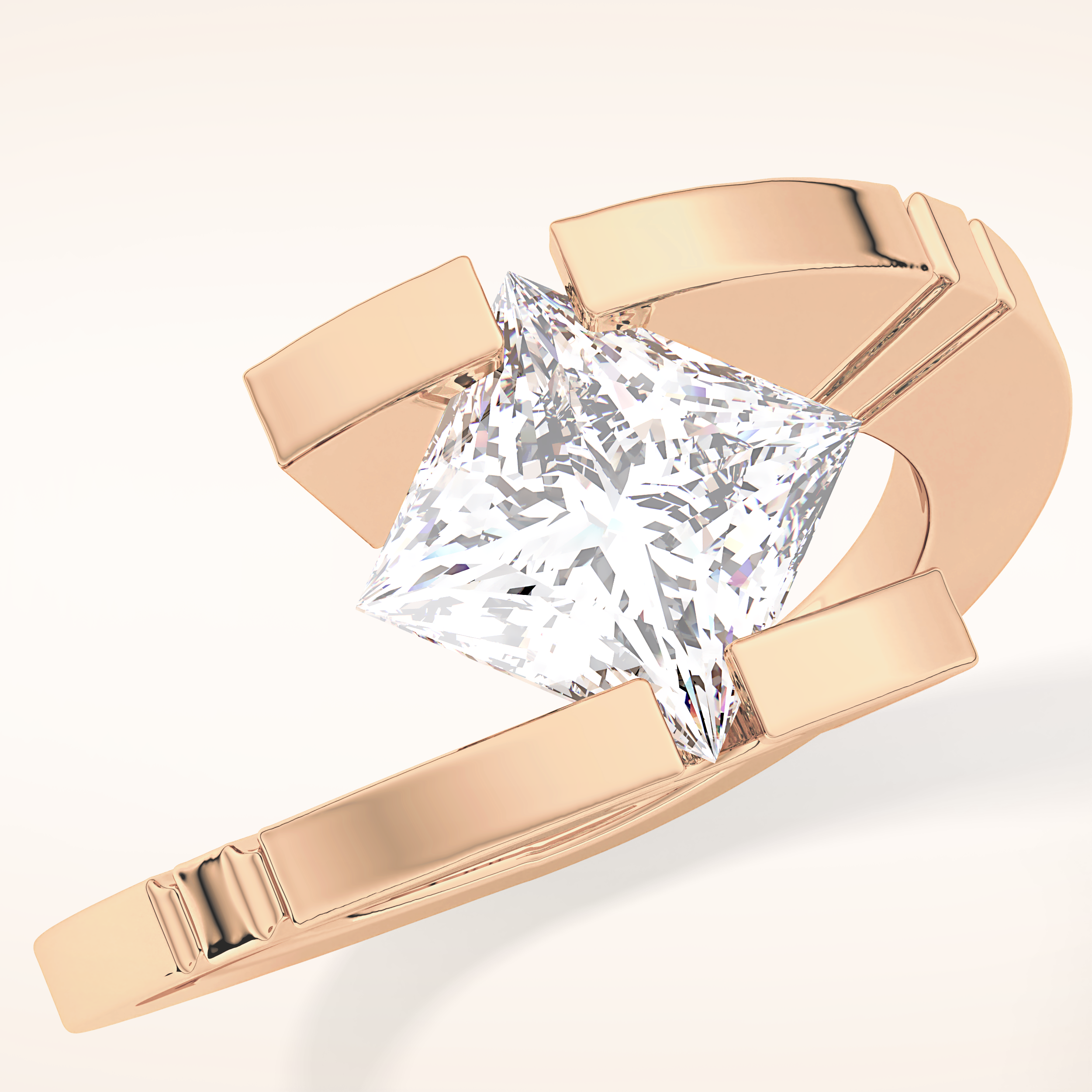 2.07 CT Princess Shaped Swirl Solitaire Moissanite Engagement Ring