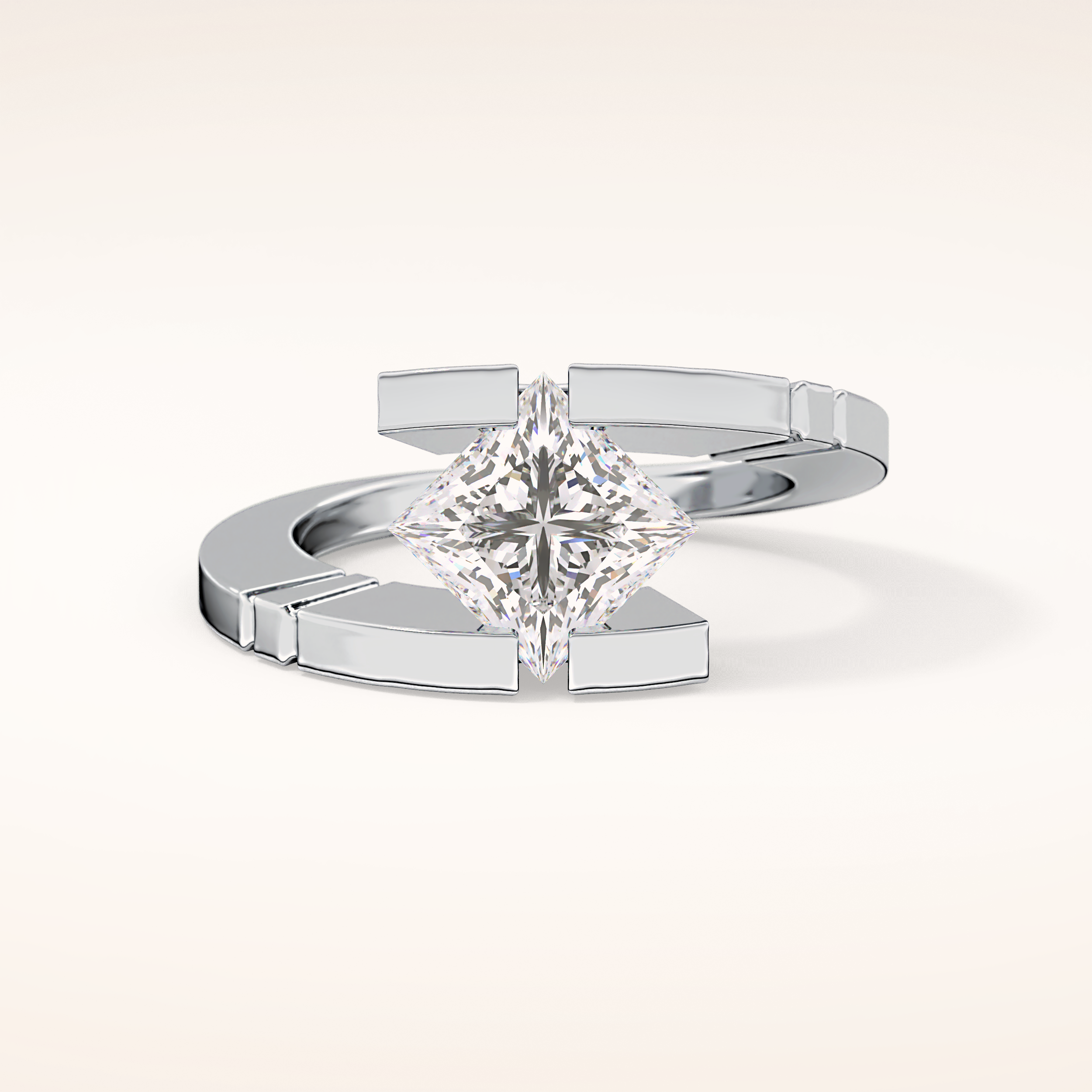 2.07 CT Princess Shaped Swirl Solitaire Moissanite Engagement Ring