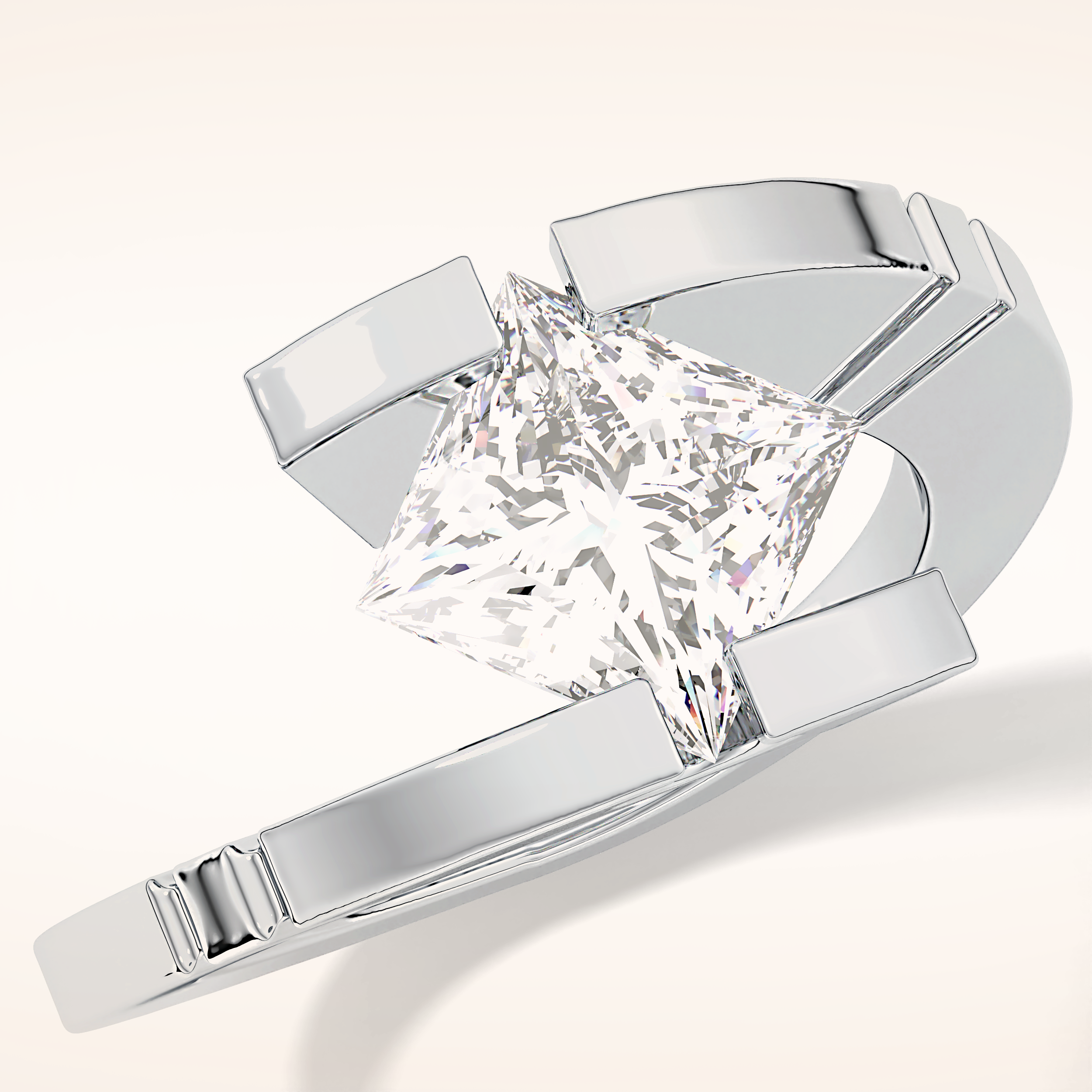 2.07 CT Princess Shaped Swirl Solitaire Moissanite Engagement Ring