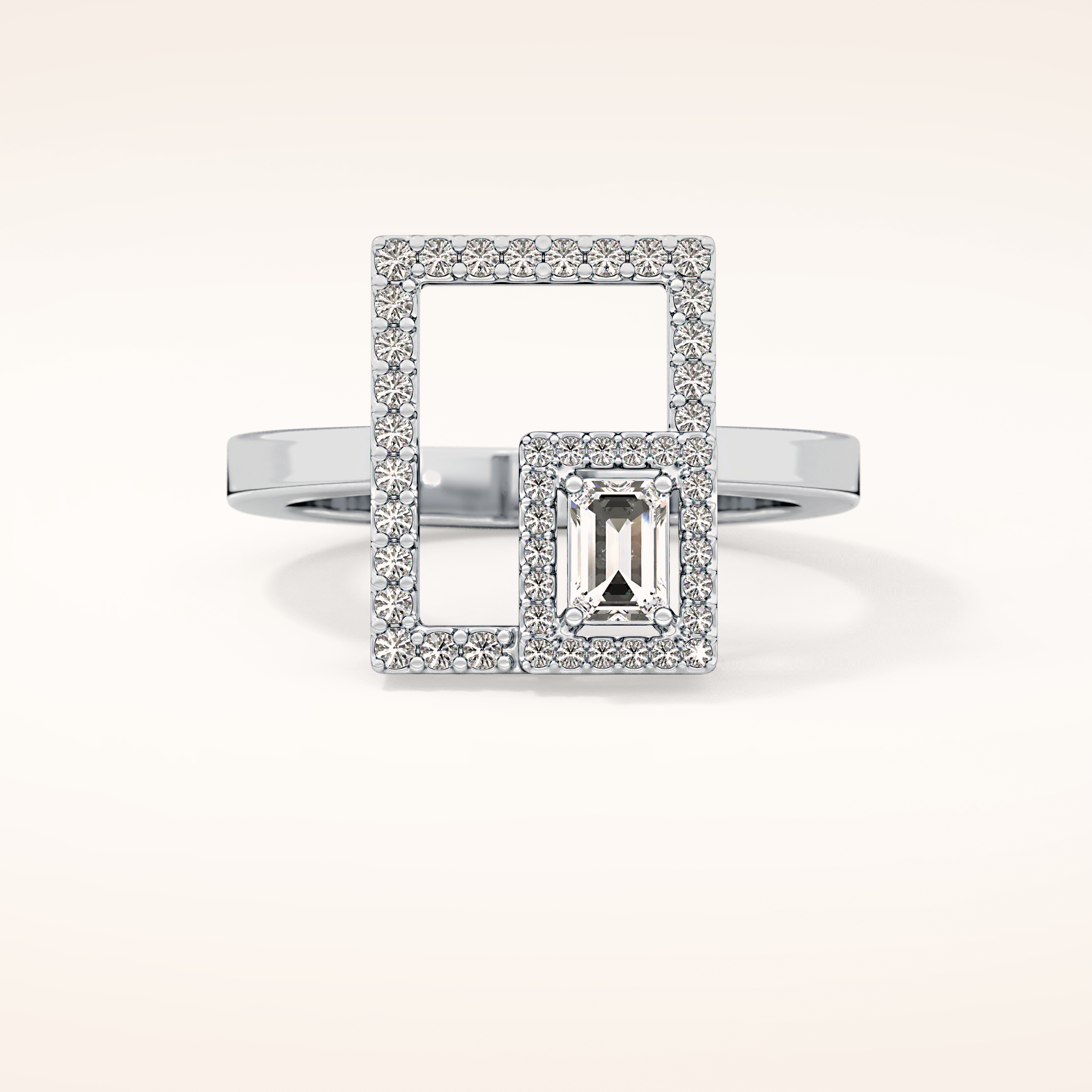 0.37 TCW Emerald & Round Shaped Moissanite Geometrical Wedding Band