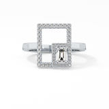 Geometrical Wedding Band with 0.37 TCW Emerald & Round Cut Moissanite – Yellow, White, or Rose Gold