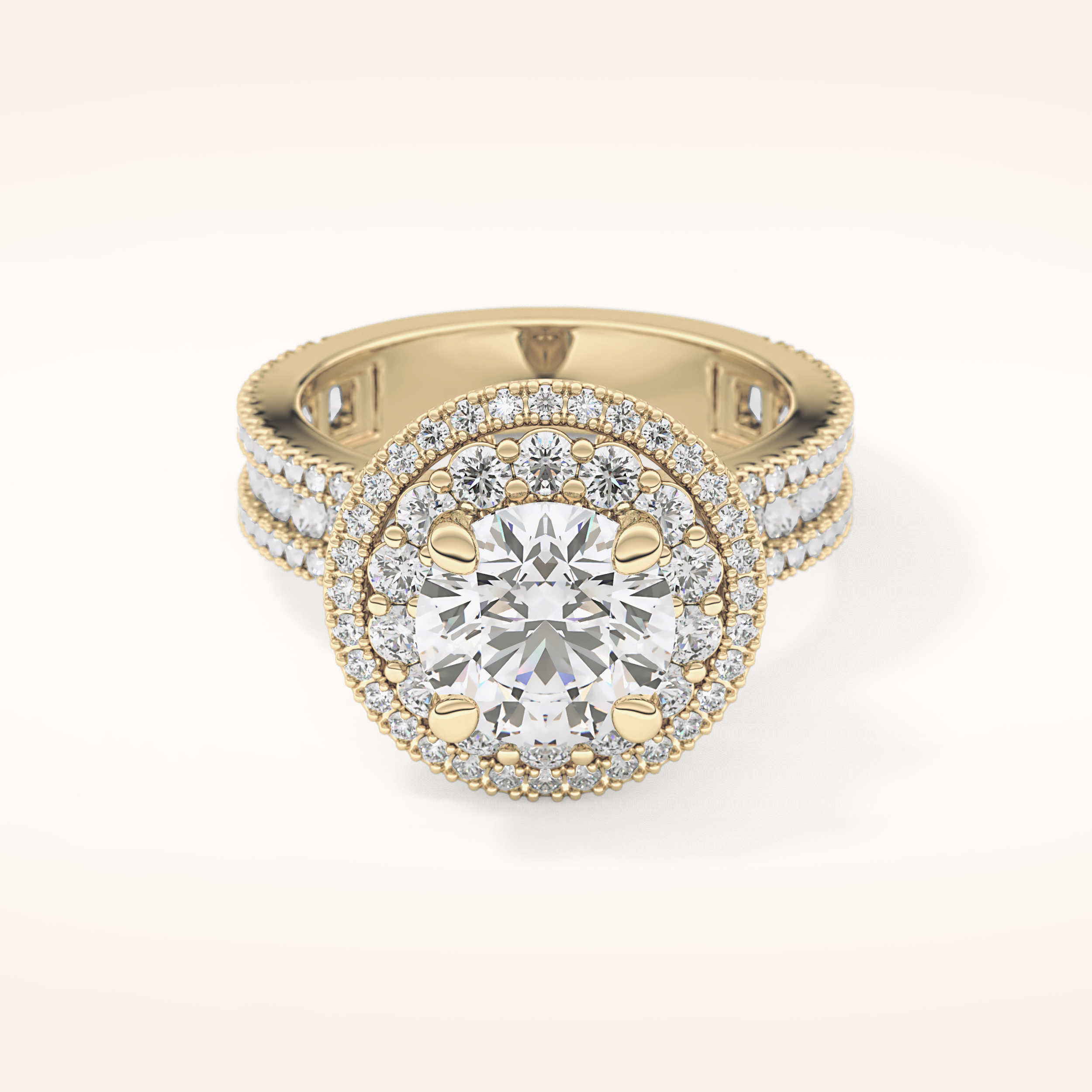 2.06 CT Round Shaped Halo & Pave Moissanite Engagement Ring