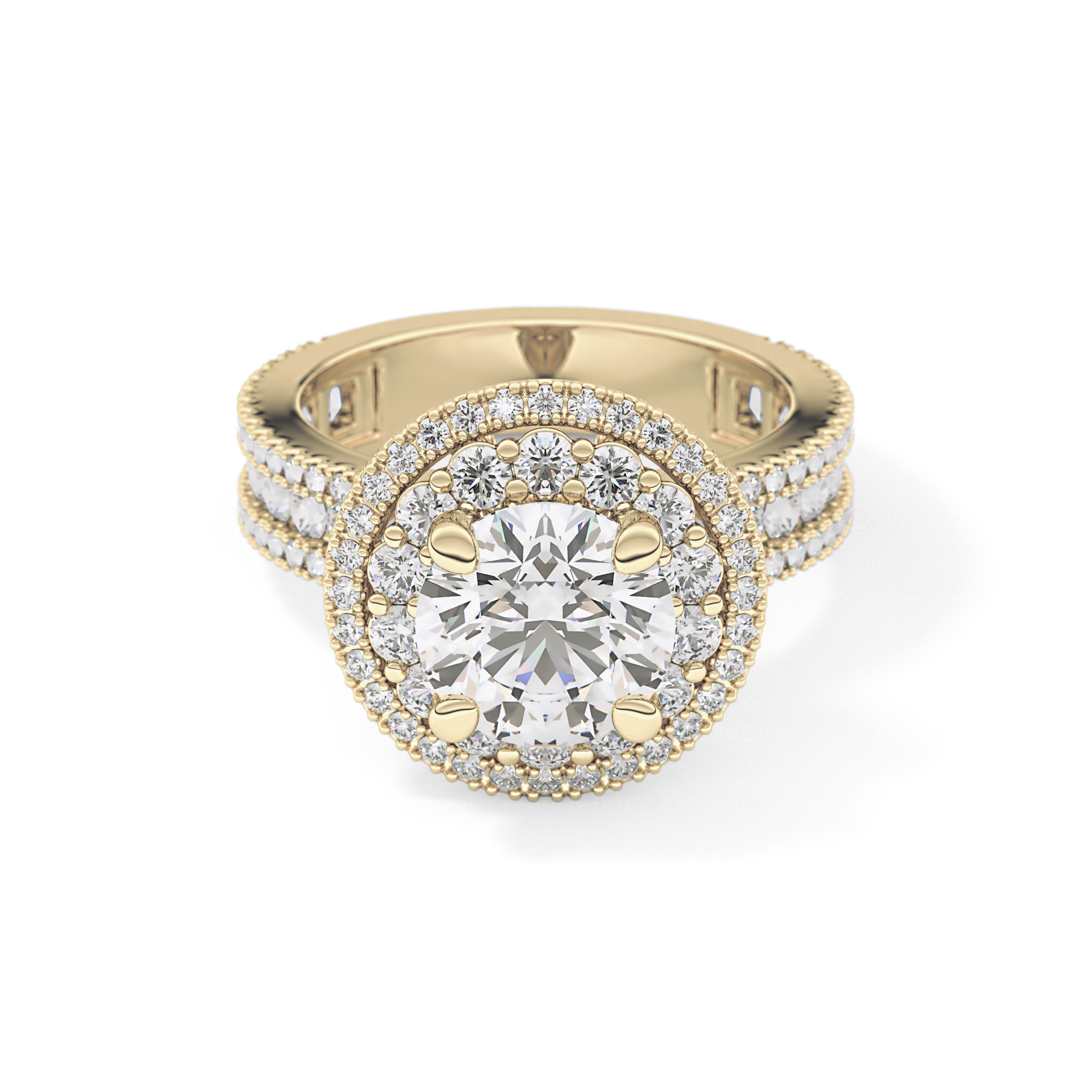 Round Double Halo & Pave Lab Grown Diamond Engagement Ring