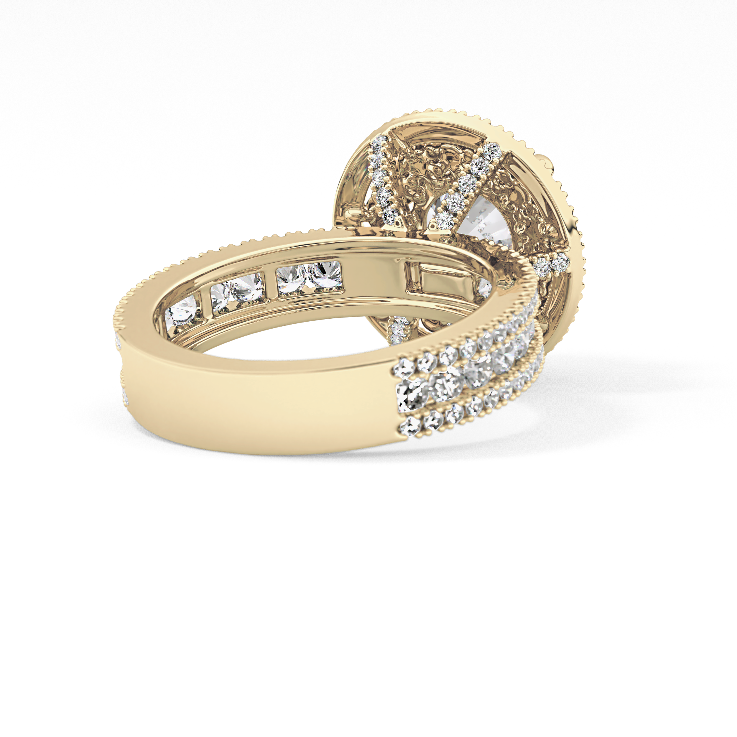 Round Double Halo & Pave Lab Grown Diamond Engagement Ring