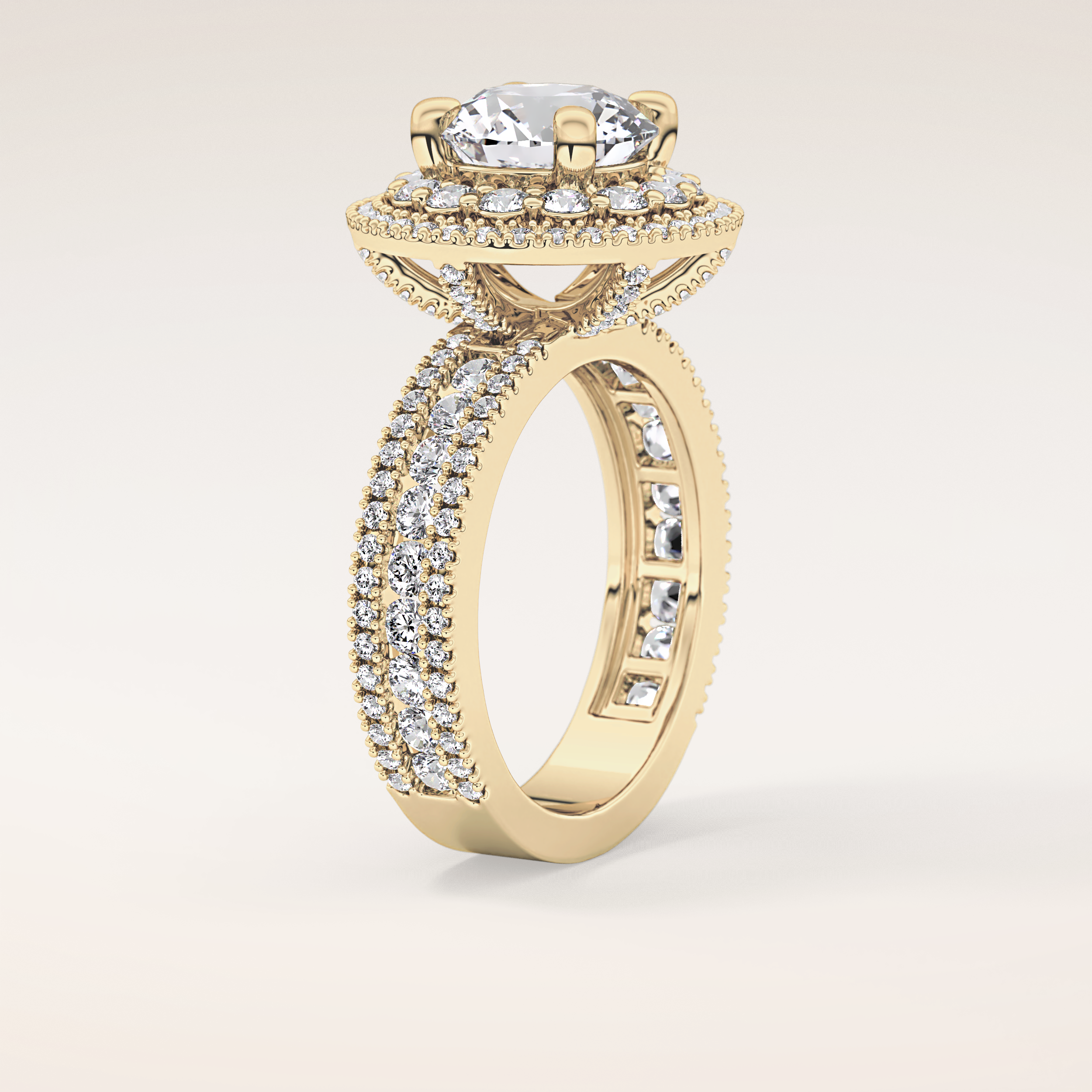 2.06 CT Round Shaped Halo & Pave Moissanite Engagement Ring