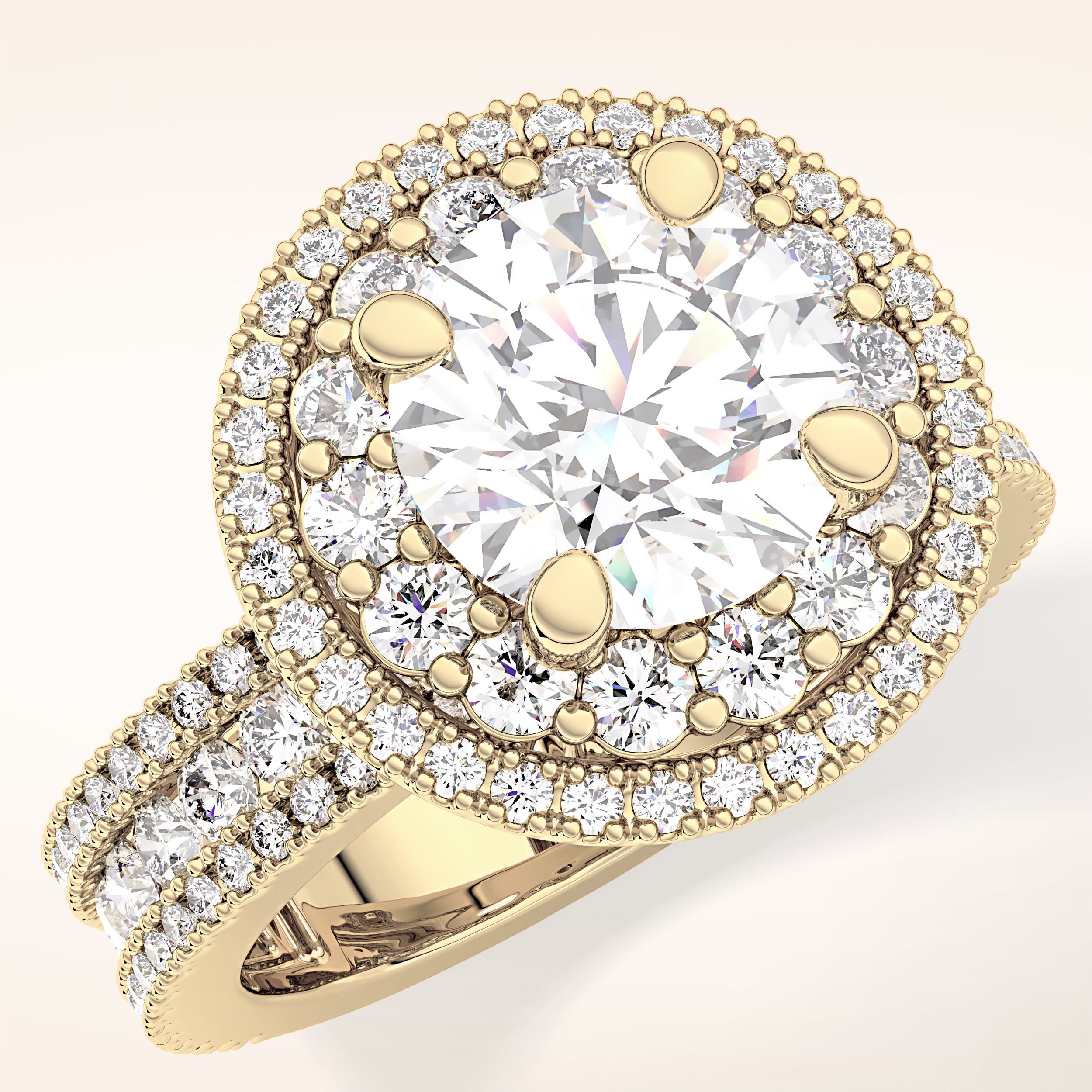 2.06 CT Round Shaped Halo & Pave Moissanite Engagement Ring