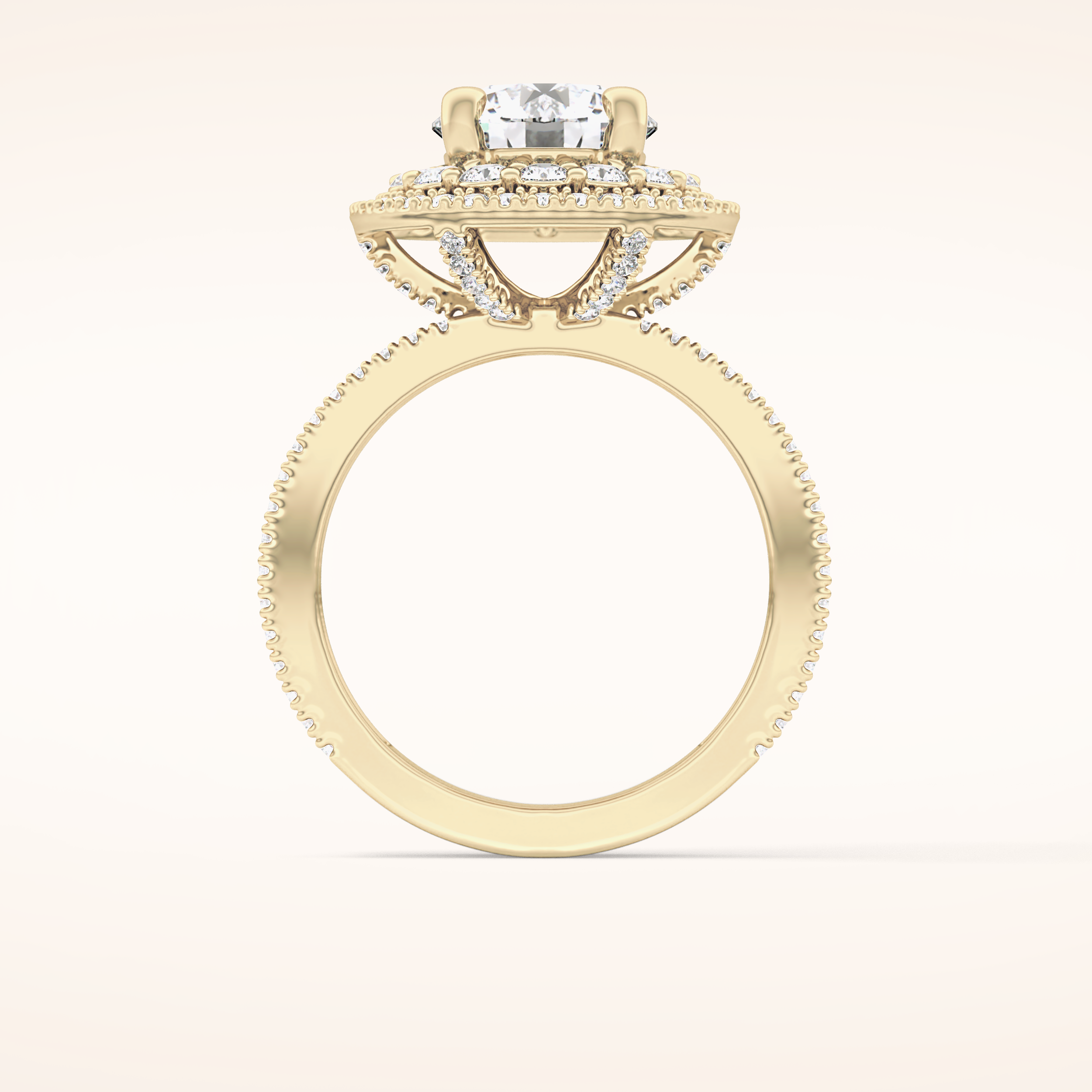 2.06 CT Round Shaped Halo & Pave Moissanite Engagement Ring