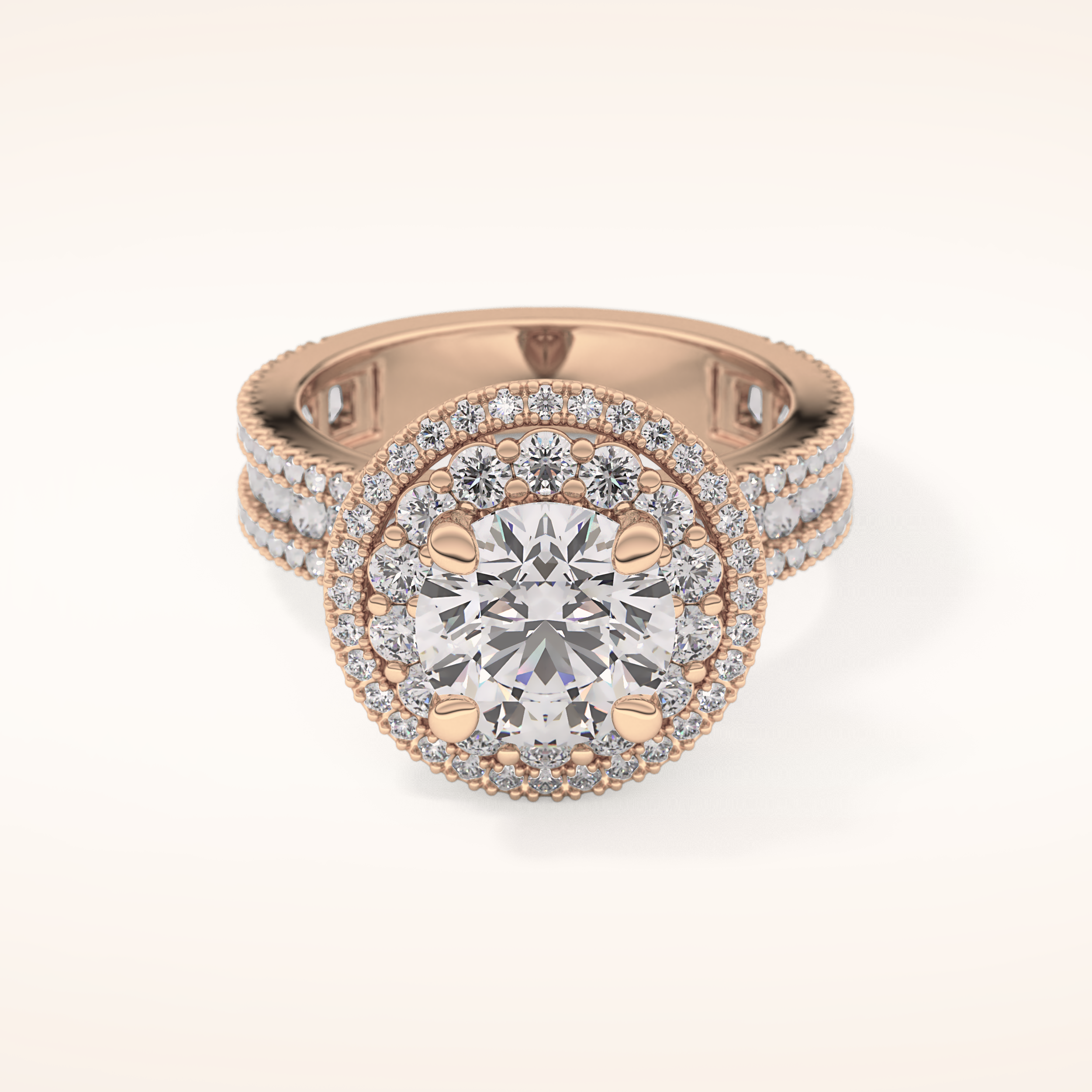 2.06 CT Round Shaped Halo & Pave Moissanite Engagement Ring