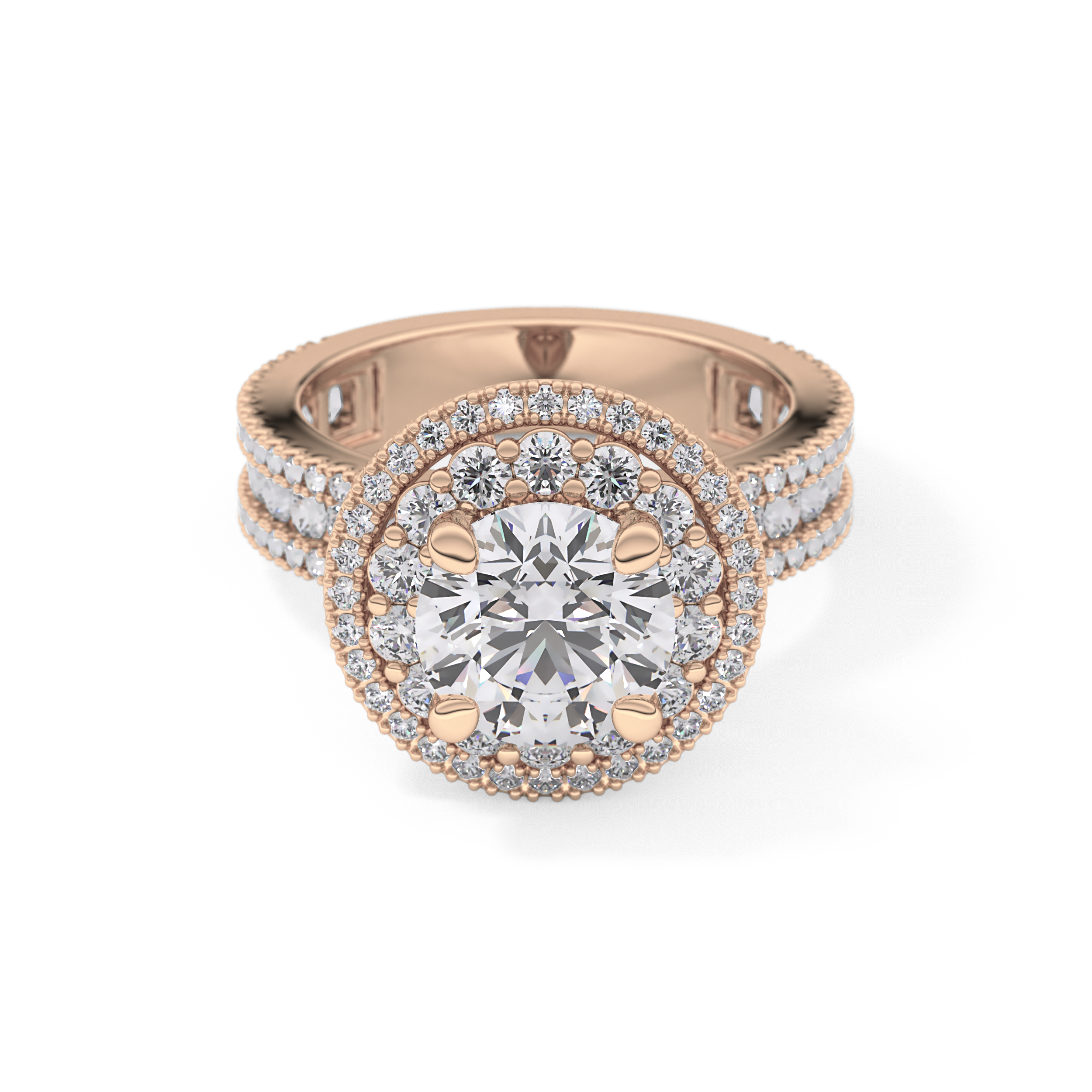 Round Double Halo & Pave Lab Grown Diamond Engagement Ring