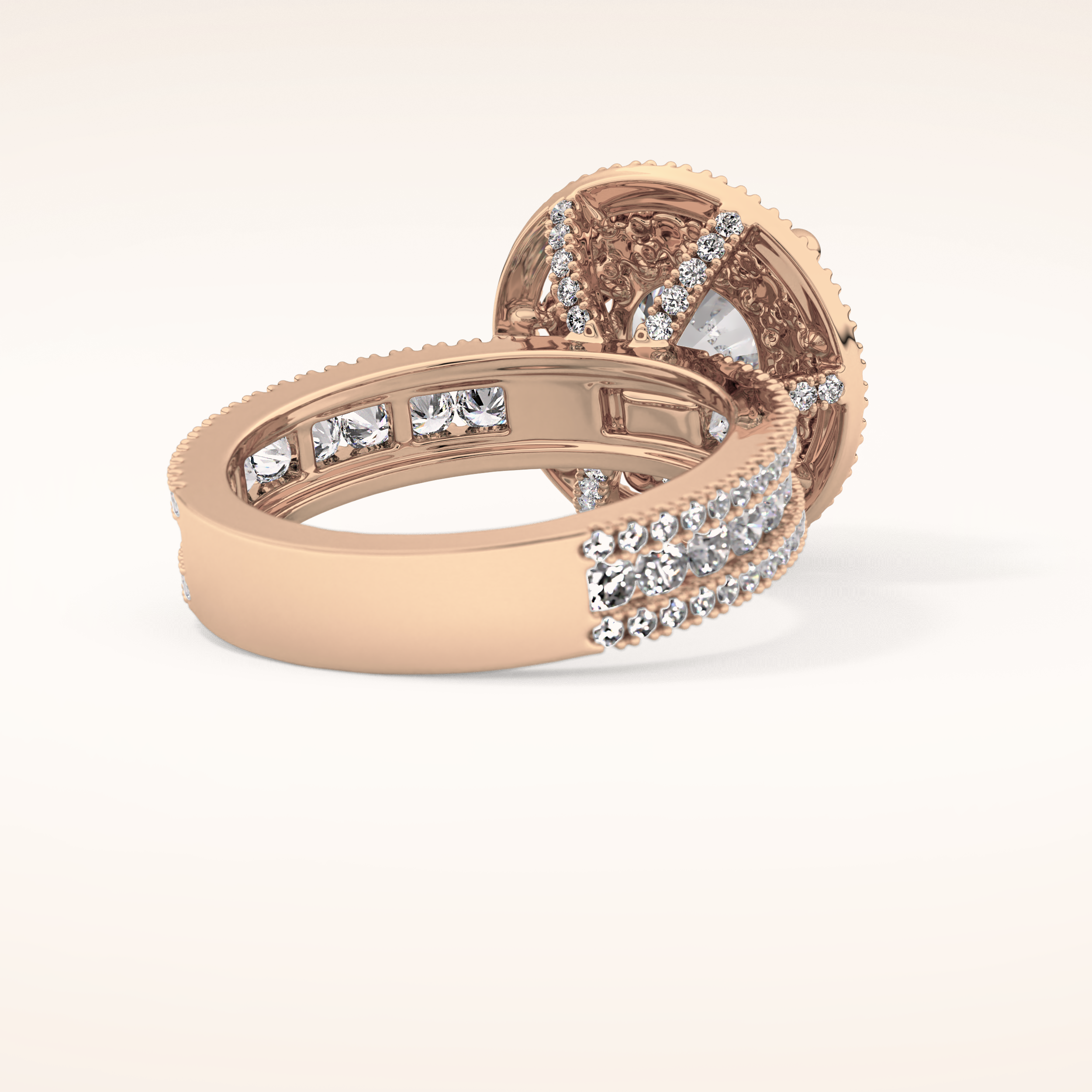 2.06 CT Round Shaped Halo & Pave Moissanite Engagement Ring