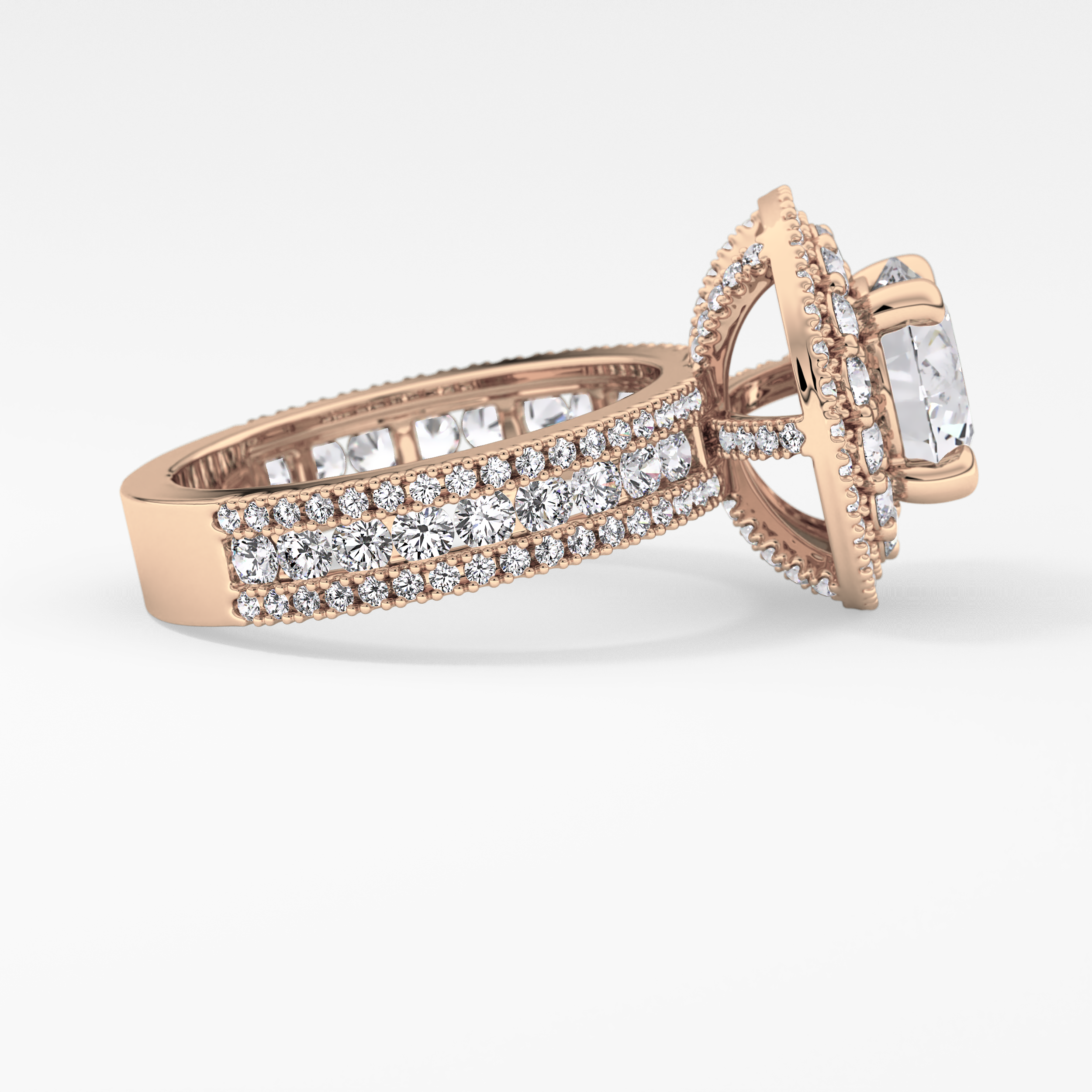 Round Double Halo & Pave Lab Grown Diamond Engagement Ring