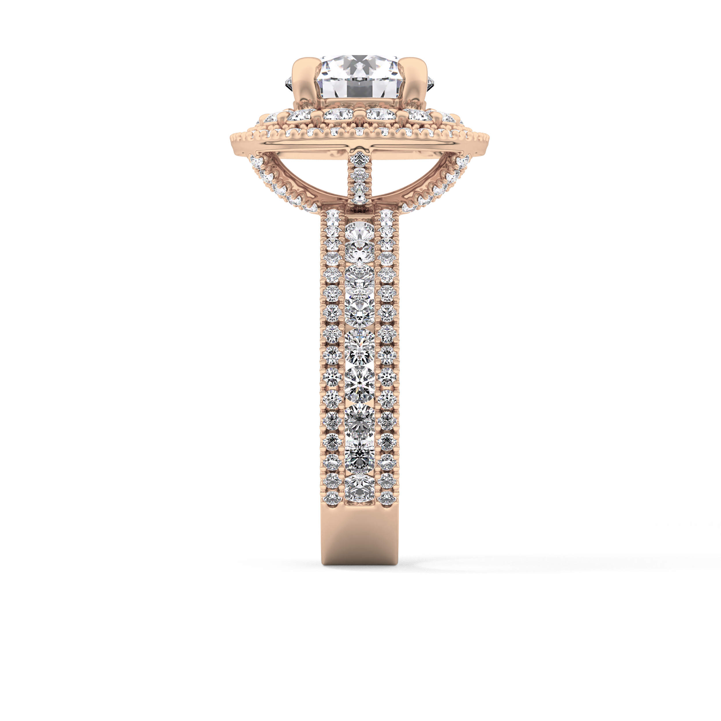 Round Double Halo & Pave Lab Grown Diamond Engagement Ring