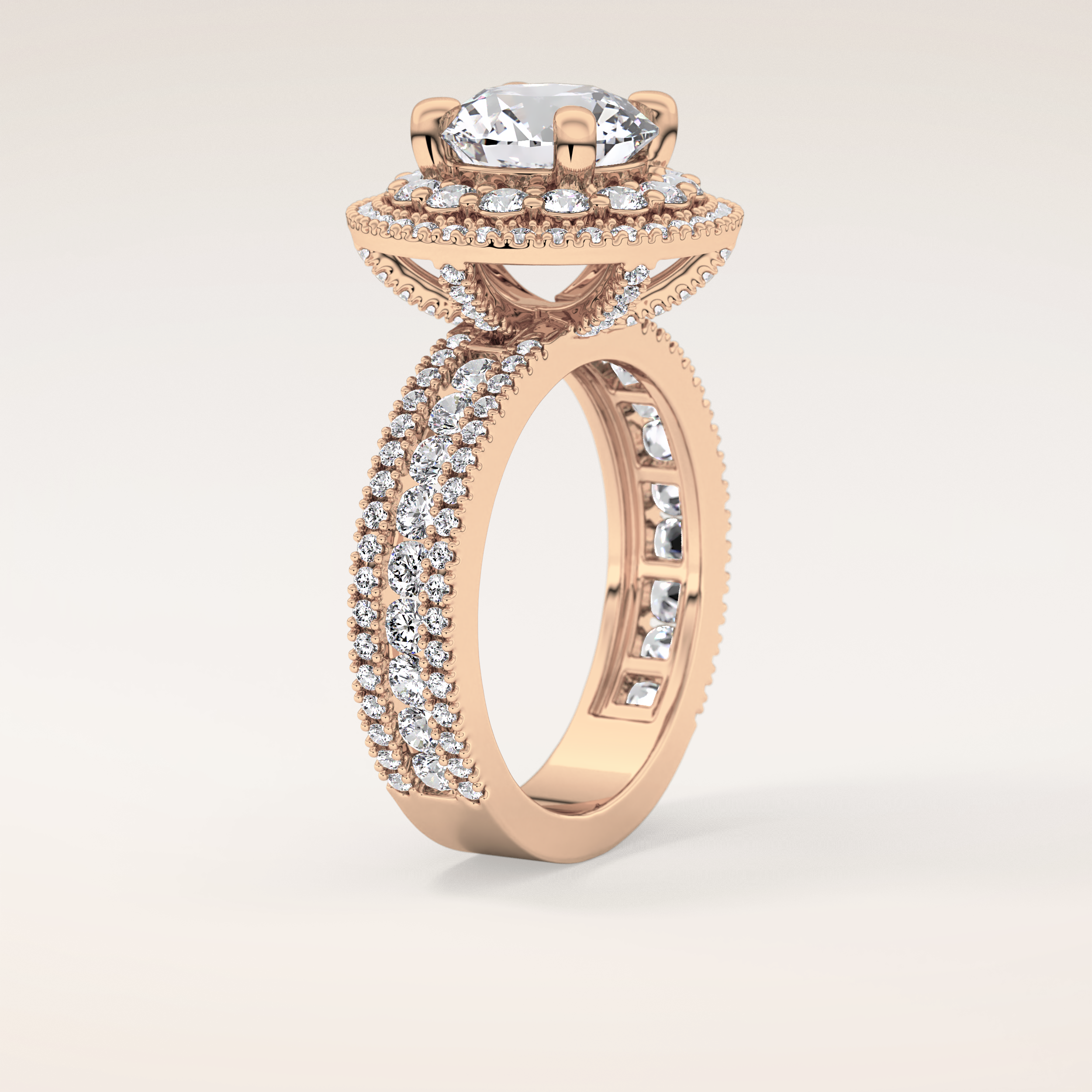 2.06 CT Round Shaped Halo & Pave Moissanite Engagement Ring