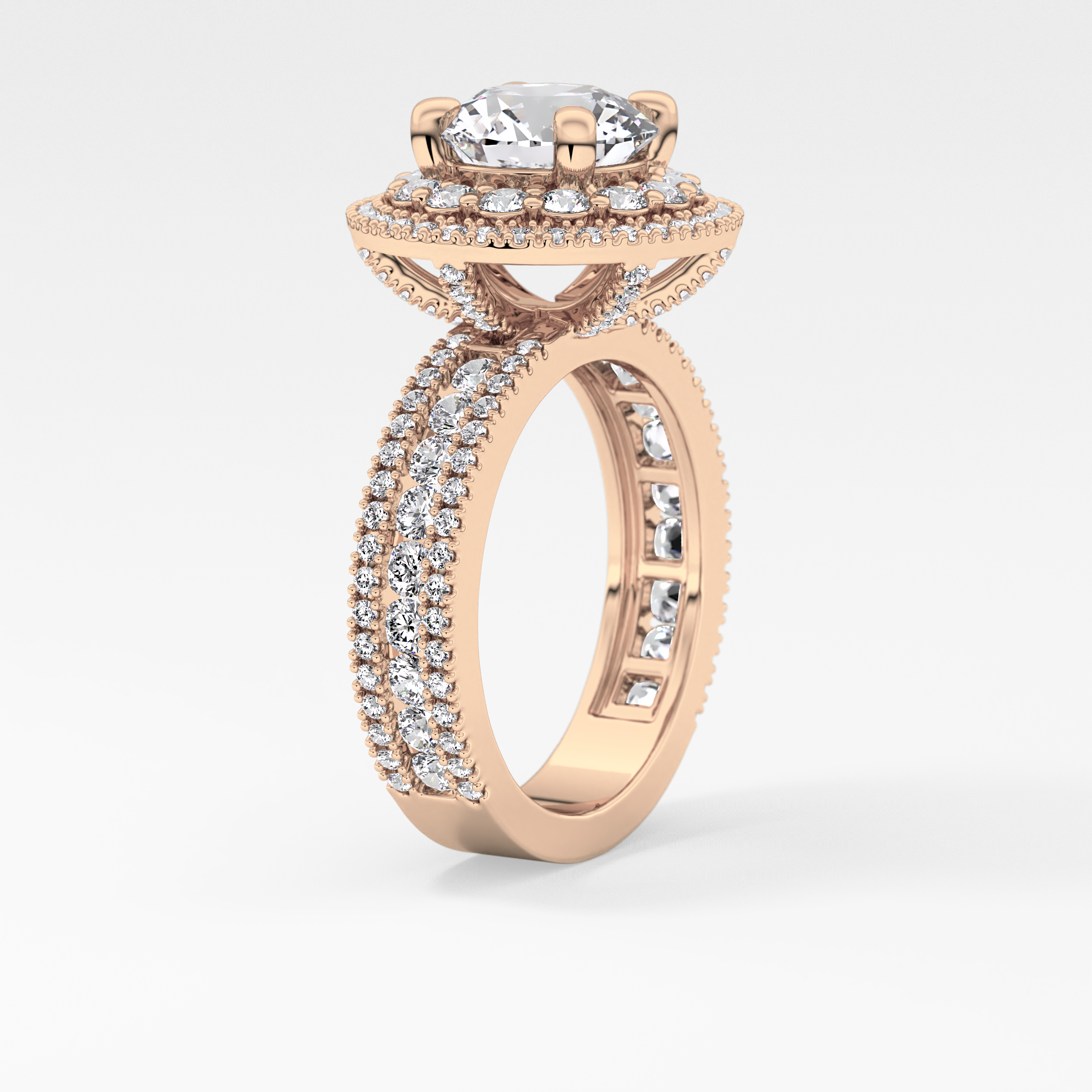 Round Double Halo & Pave Lab Grown Diamond Engagement Ring
