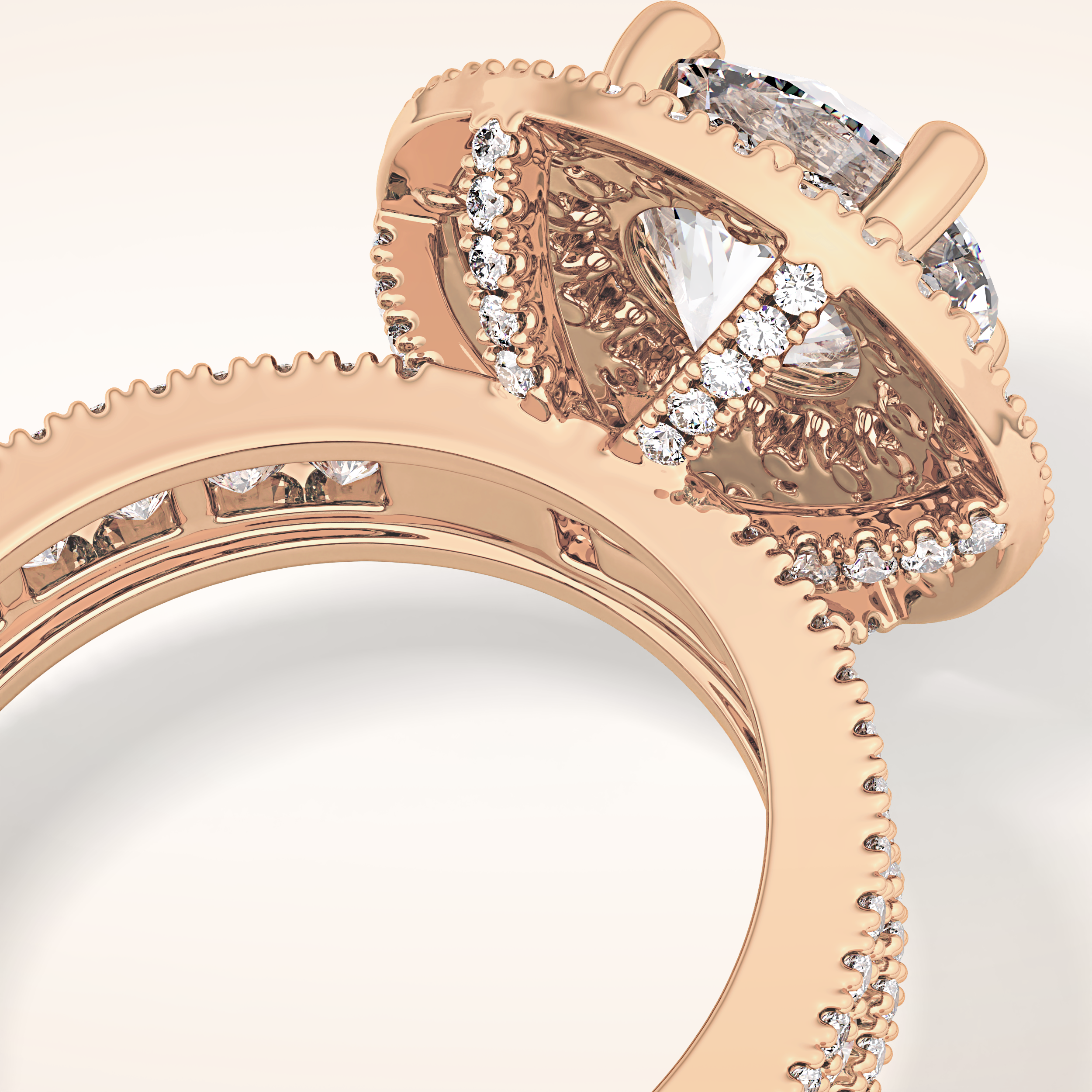 2.06 CT Round Shaped Halo & Pave Moissanite Engagement Ring