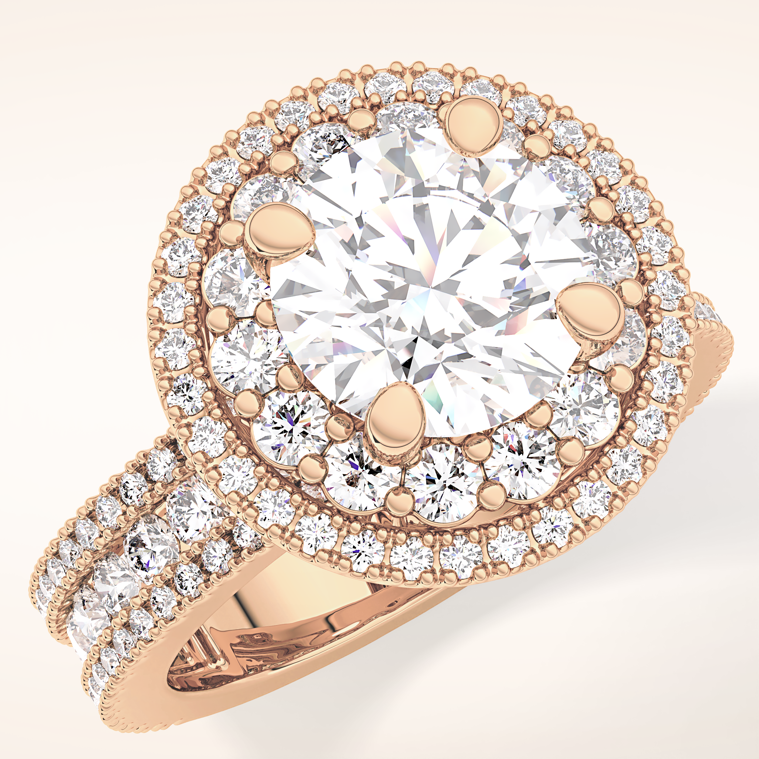 2.06 CT Round Shaped Halo & Pave Moissanite Engagement Ring