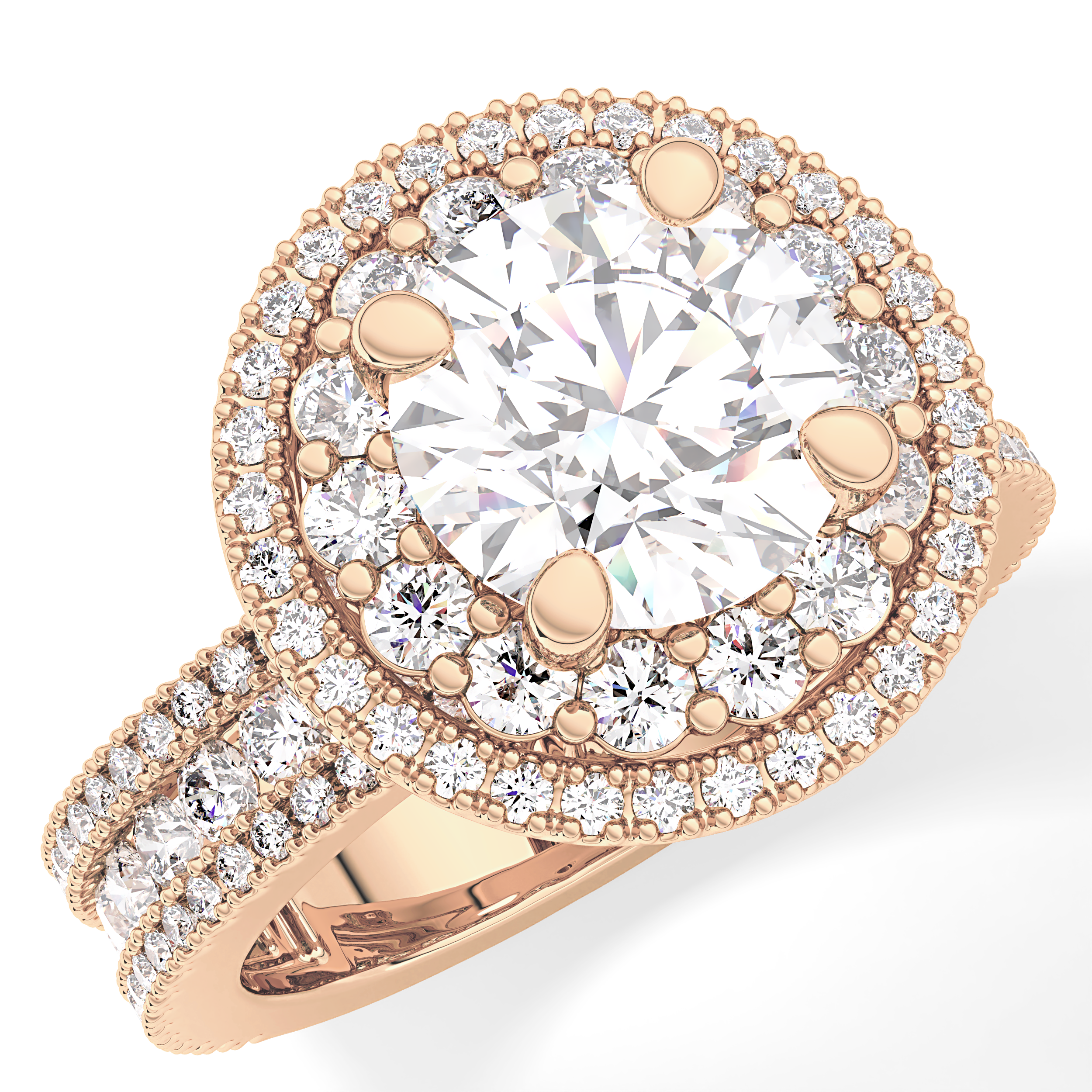 Round Double Halo & Pave Lab Grown Diamond Engagement Ring
