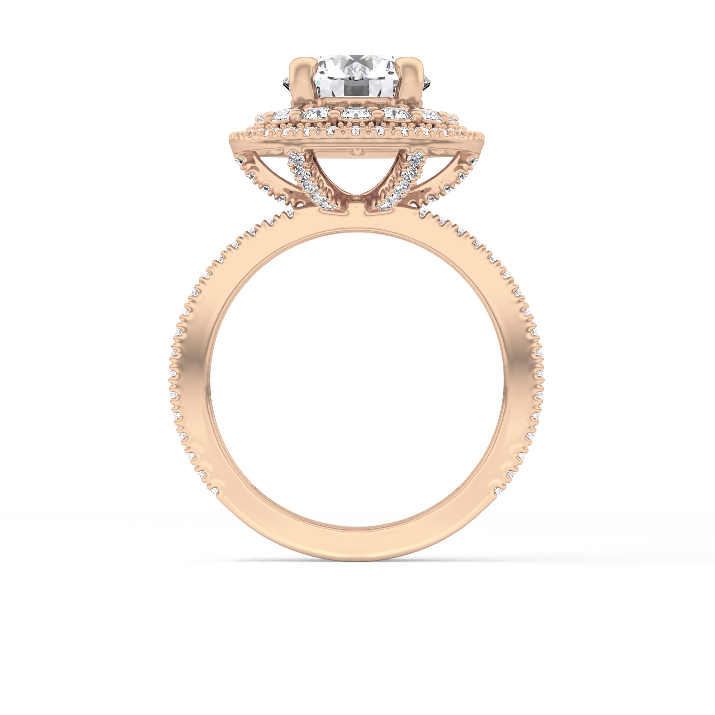 Round Double Halo & Pave Lab Grown Diamond Engagement Ring