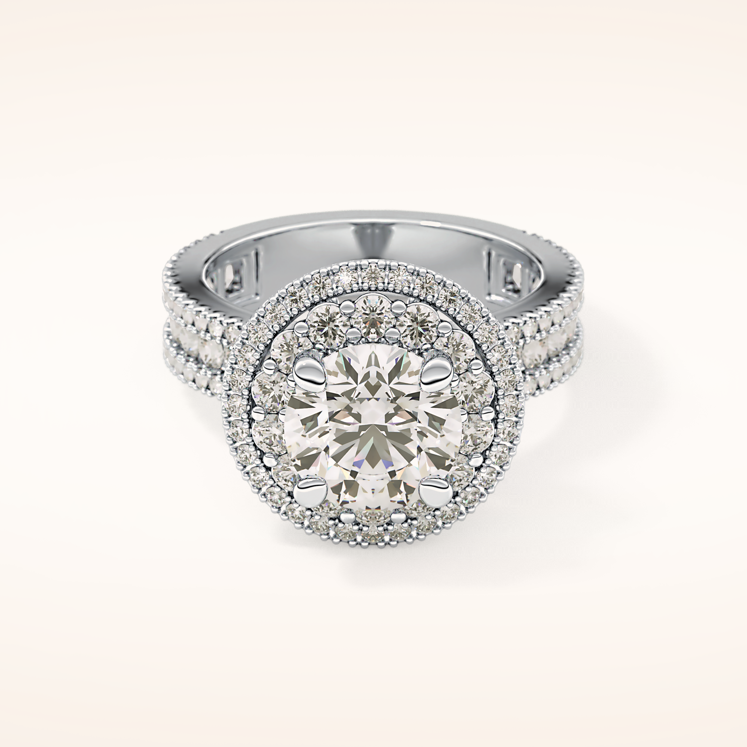 2.06 CT Round Shaped Halo & Pave Moissanite Engagement Ring