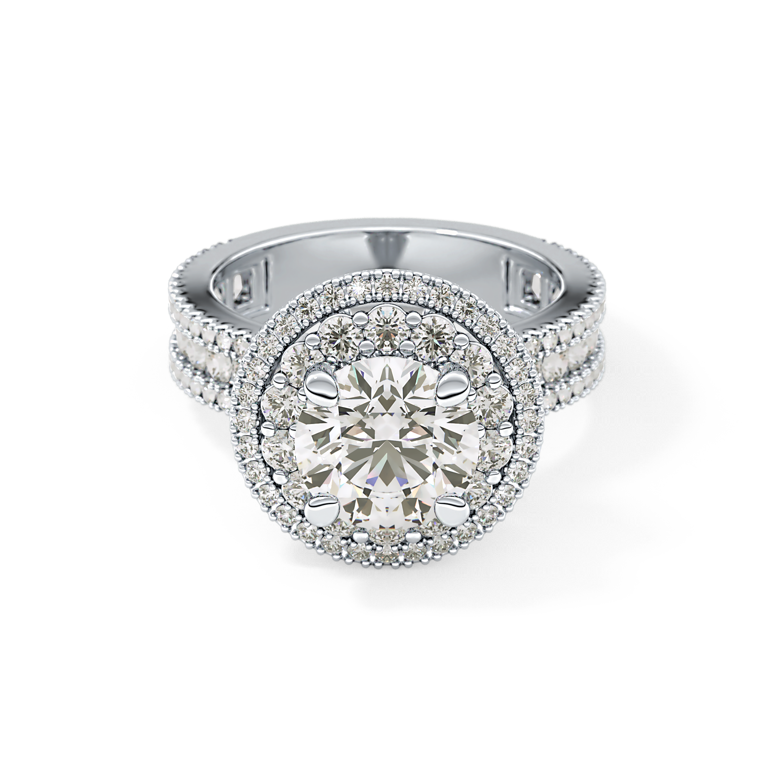 Round Double Halo & Pave Lab Grown Diamond Engagement Ring