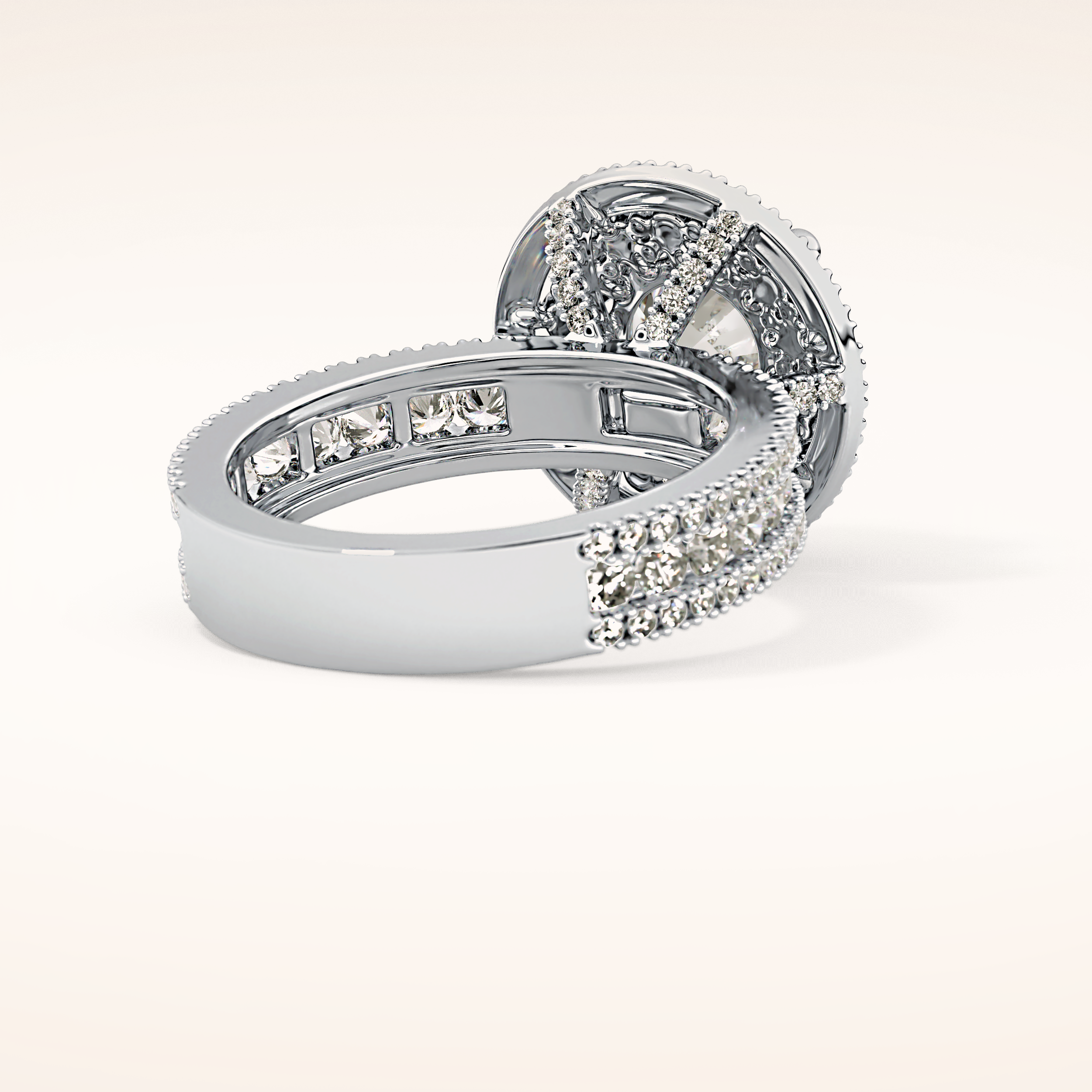 2.06 CT Round Shaped Halo & Pave Moissanite Engagement Ring