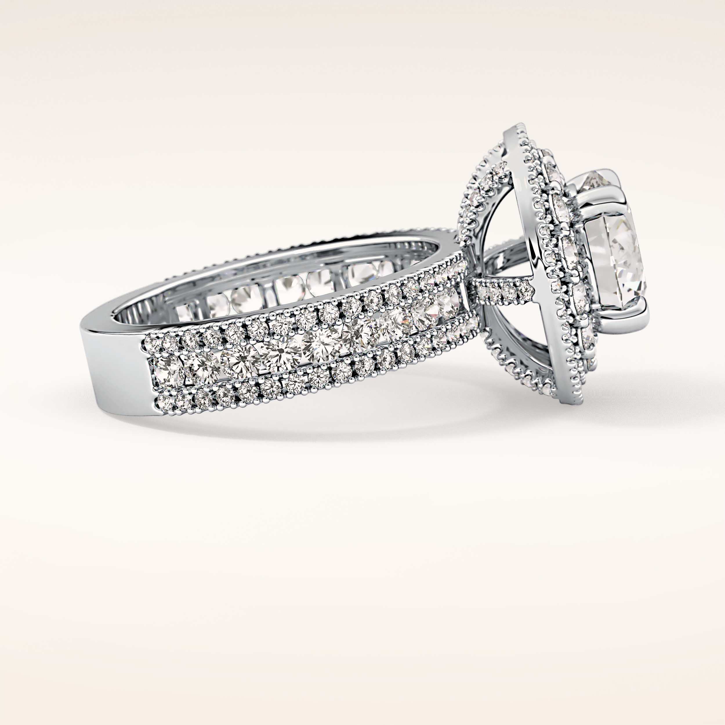 2.06 CT Round Shaped Halo & Pave Moissanite Engagement Ring