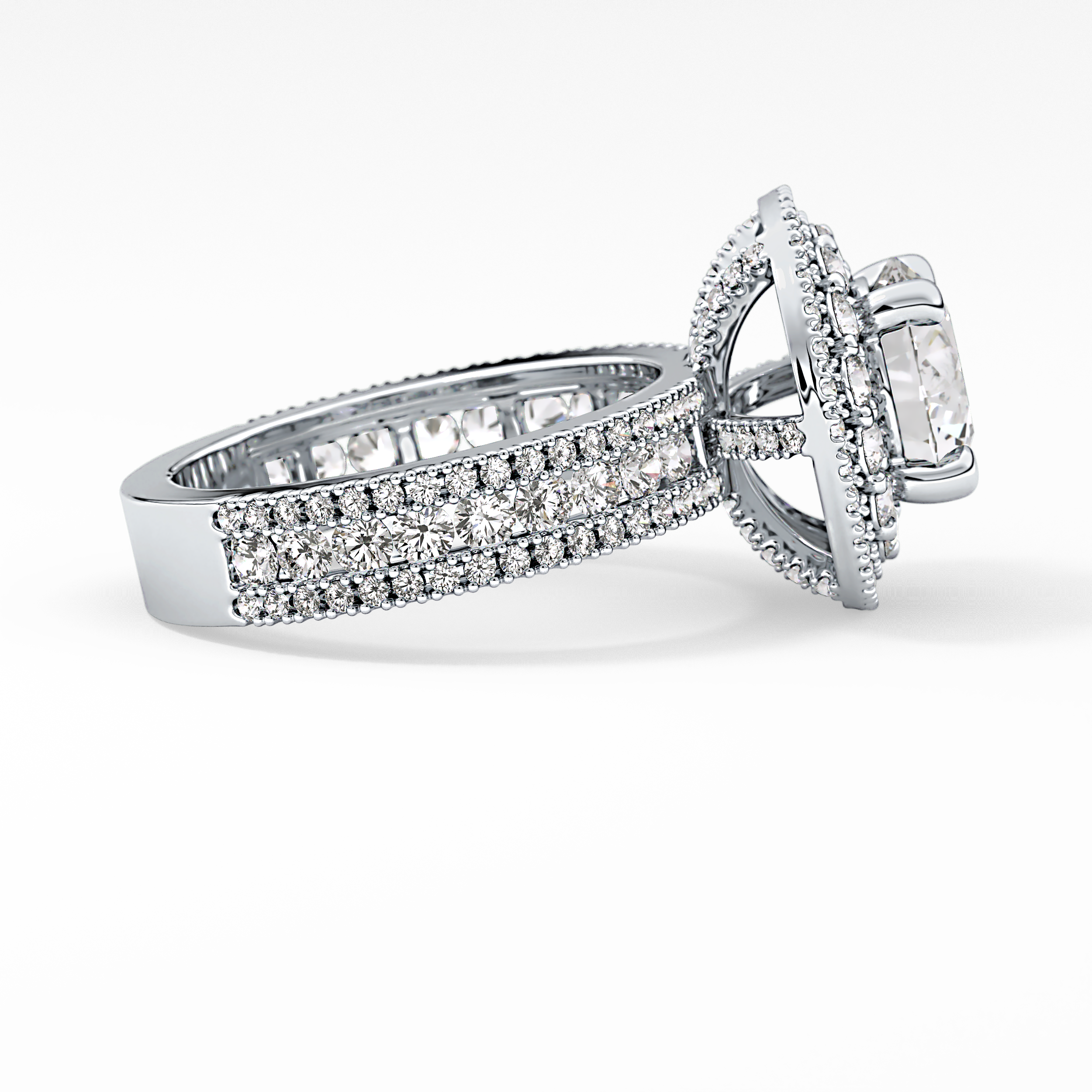 Round Double Halo & Pave Lab Grown Diamond Engagement Ring